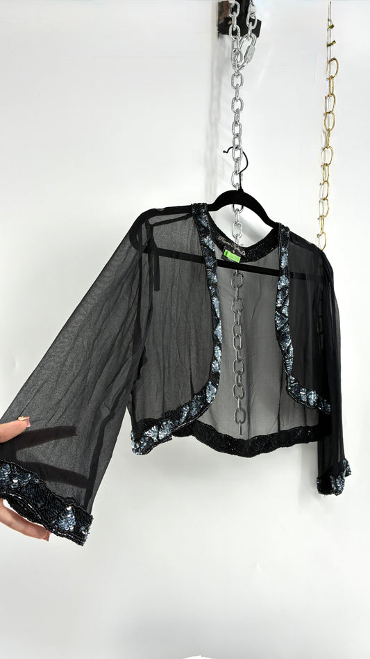 Vintage PISARRO NIGHTS Black Sheer Shrug with Heavily Beaded Trim (12)