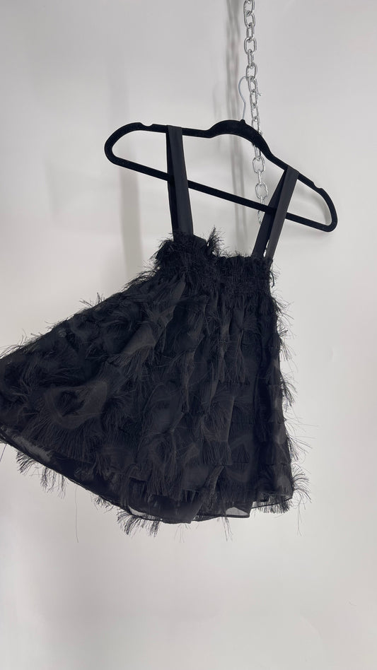 WAVERLY GREY Anthropologie Black Feathered, Textured Tank (Small)