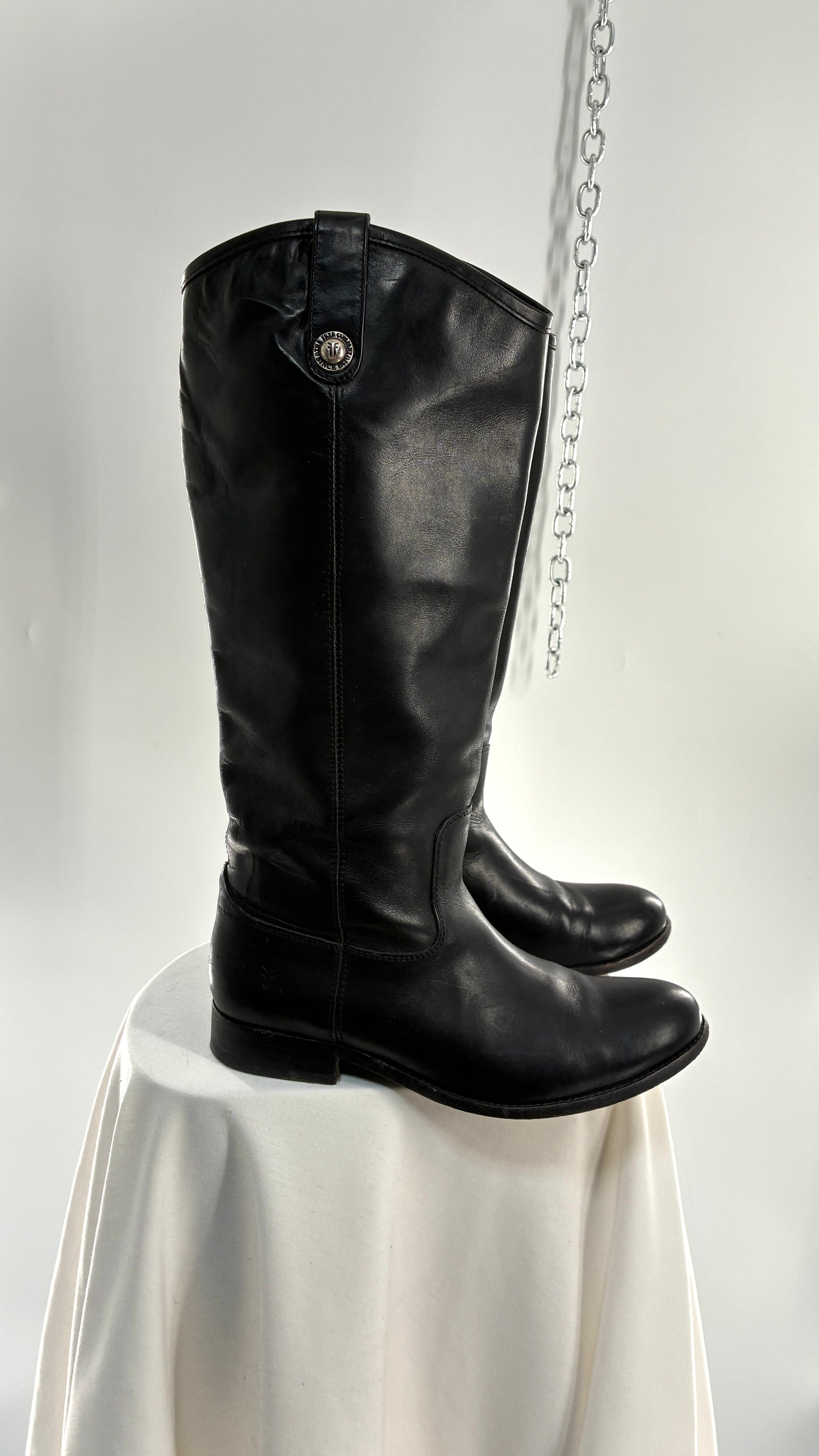 Vintage FRYE Melissa Tall Black Genuine Leather Boots Made in Mexico (8)