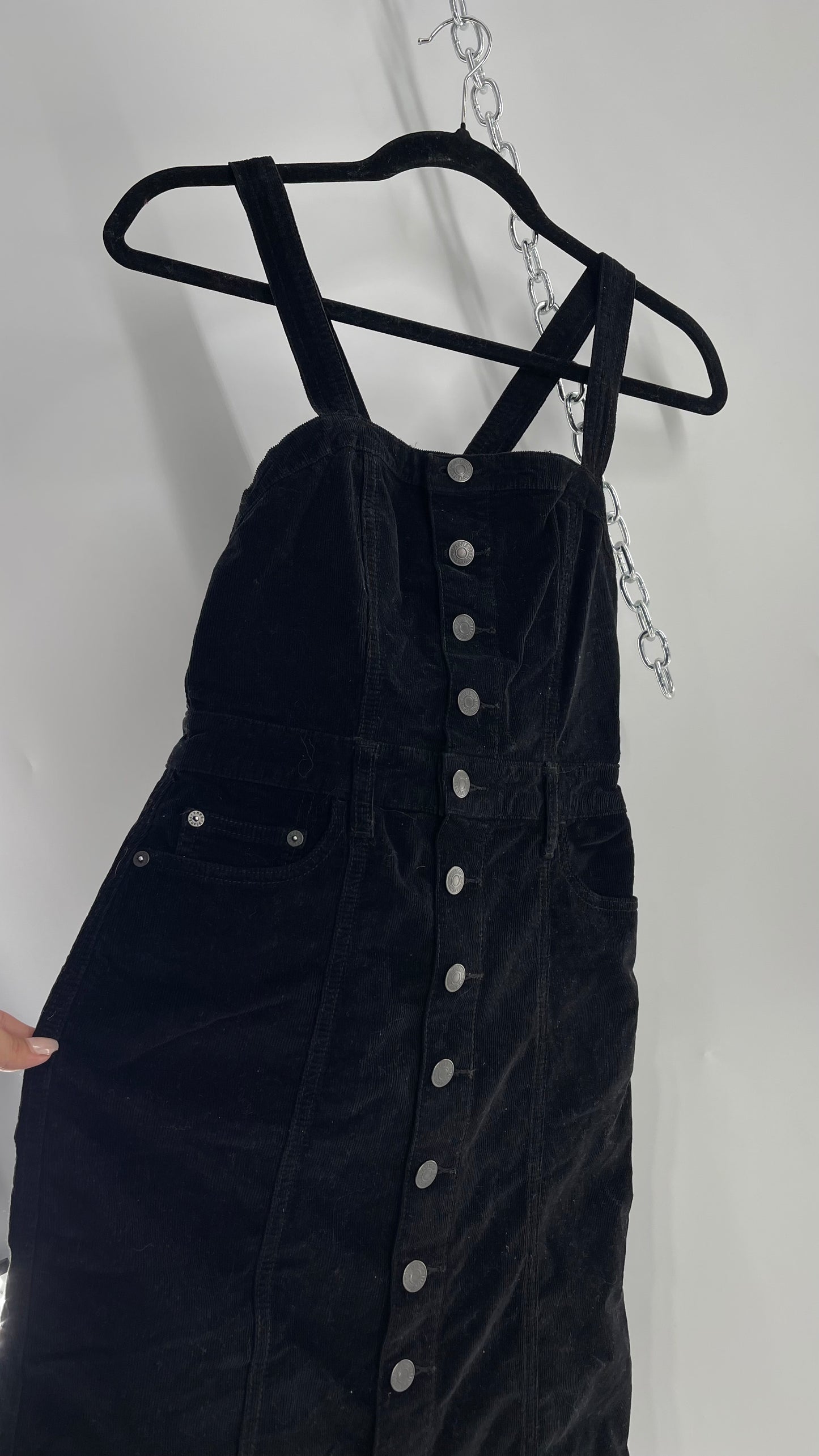 Free People Black Corduroy Midi Dress with Button Front and Open Back (4)