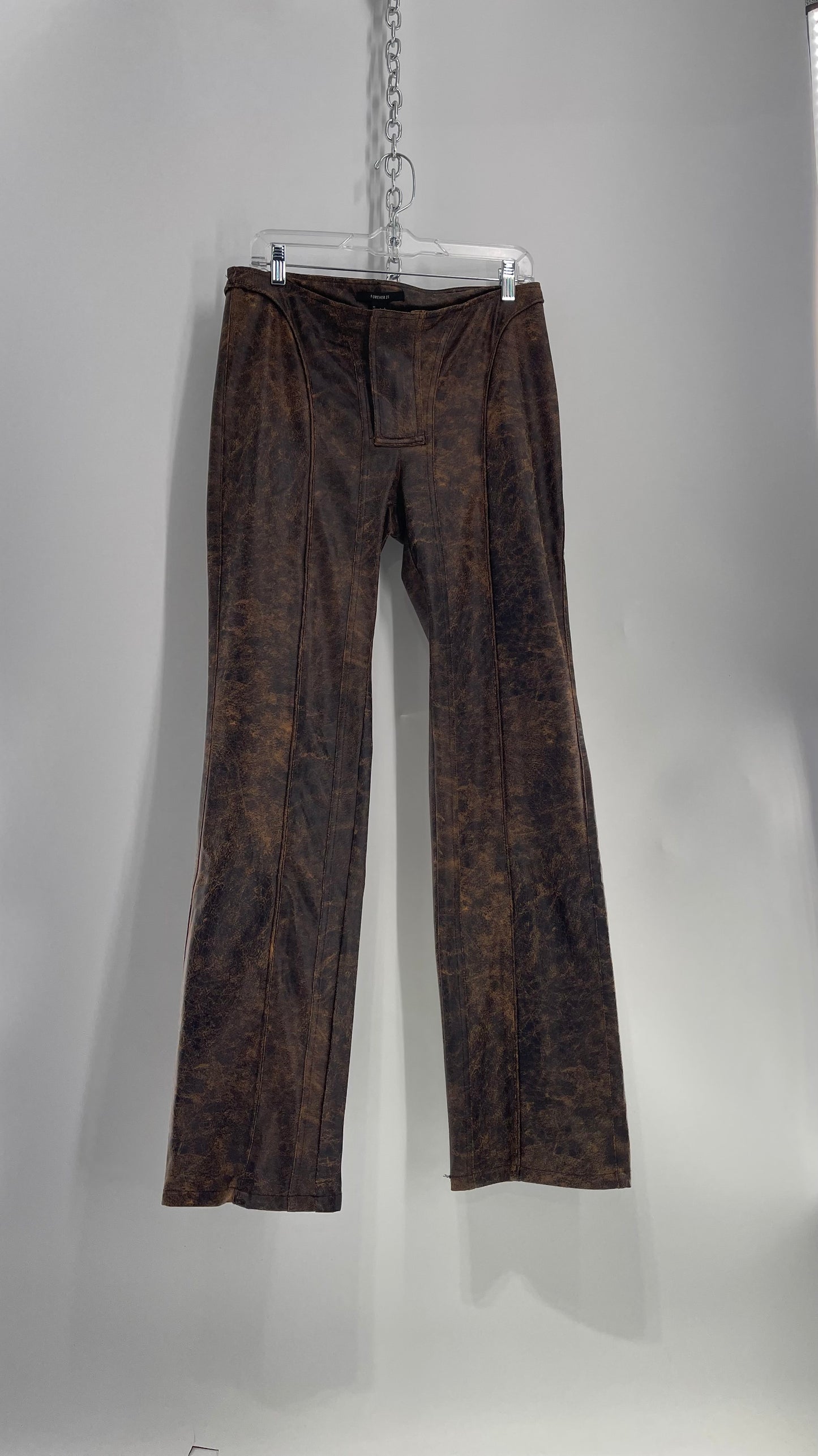 Vegan Brown Leather Kick Flares with Panel Details (Large)