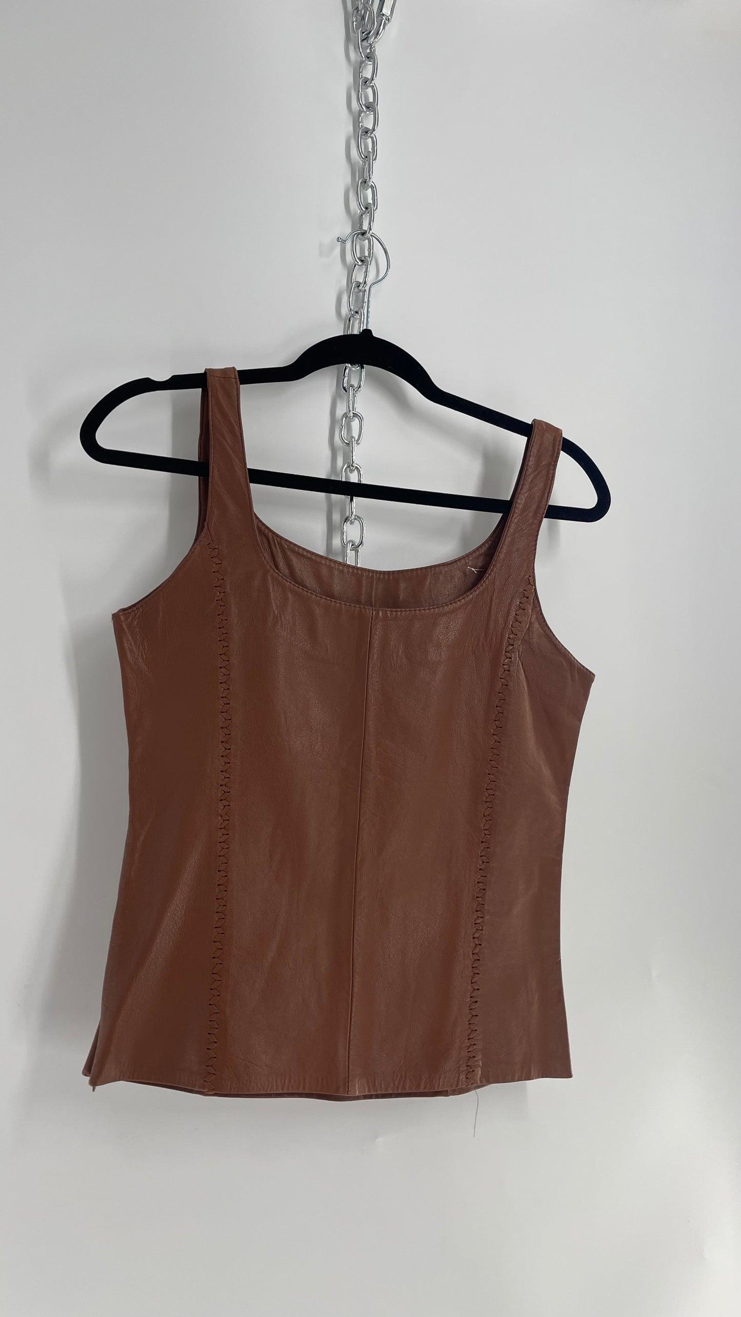 Vintage Brown Leather Tank with Braided Details (Medium)