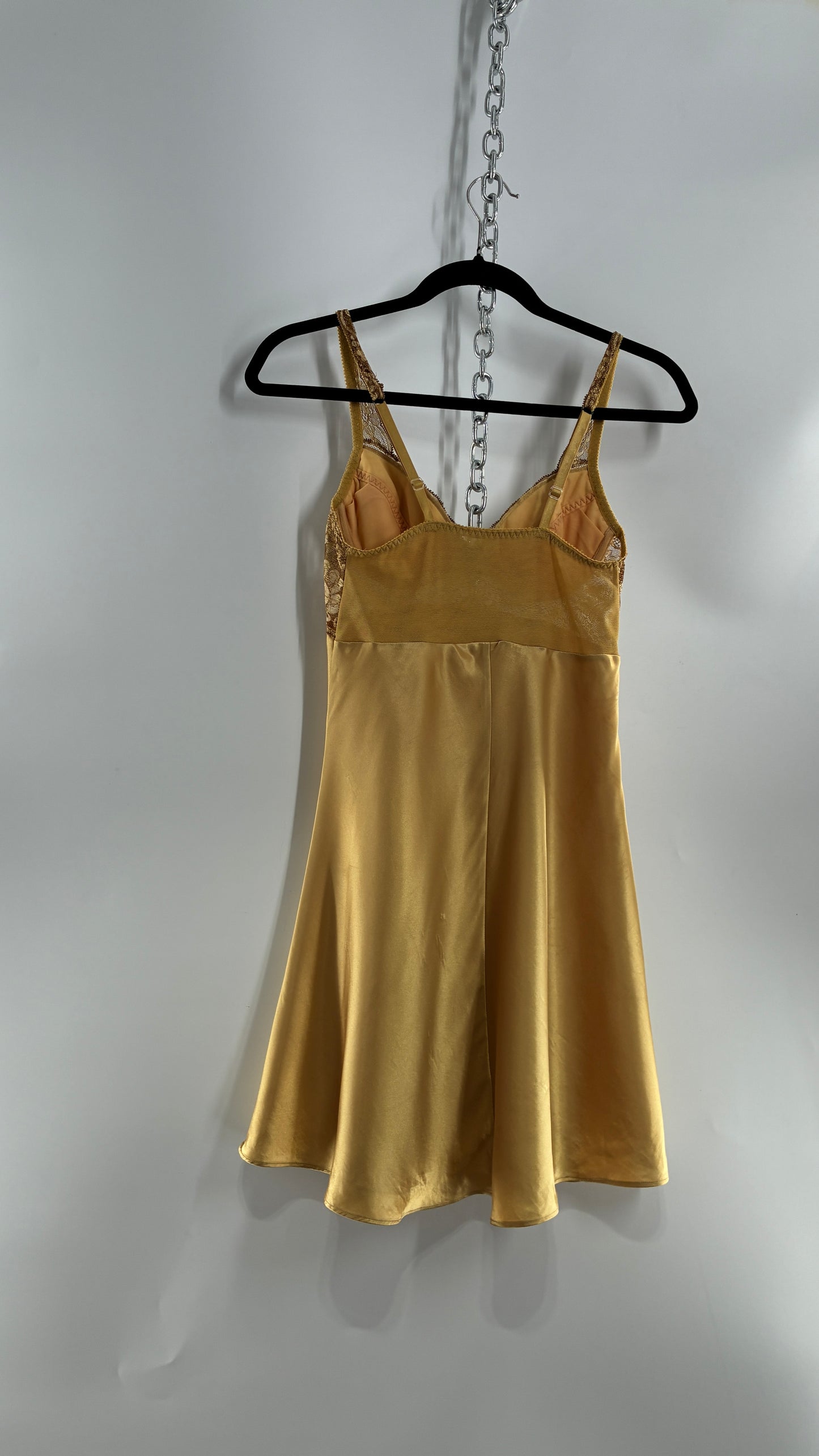 Vintage Victoria’s Secret Gold Mini Dress with Lace Underwire Bustier (XS)