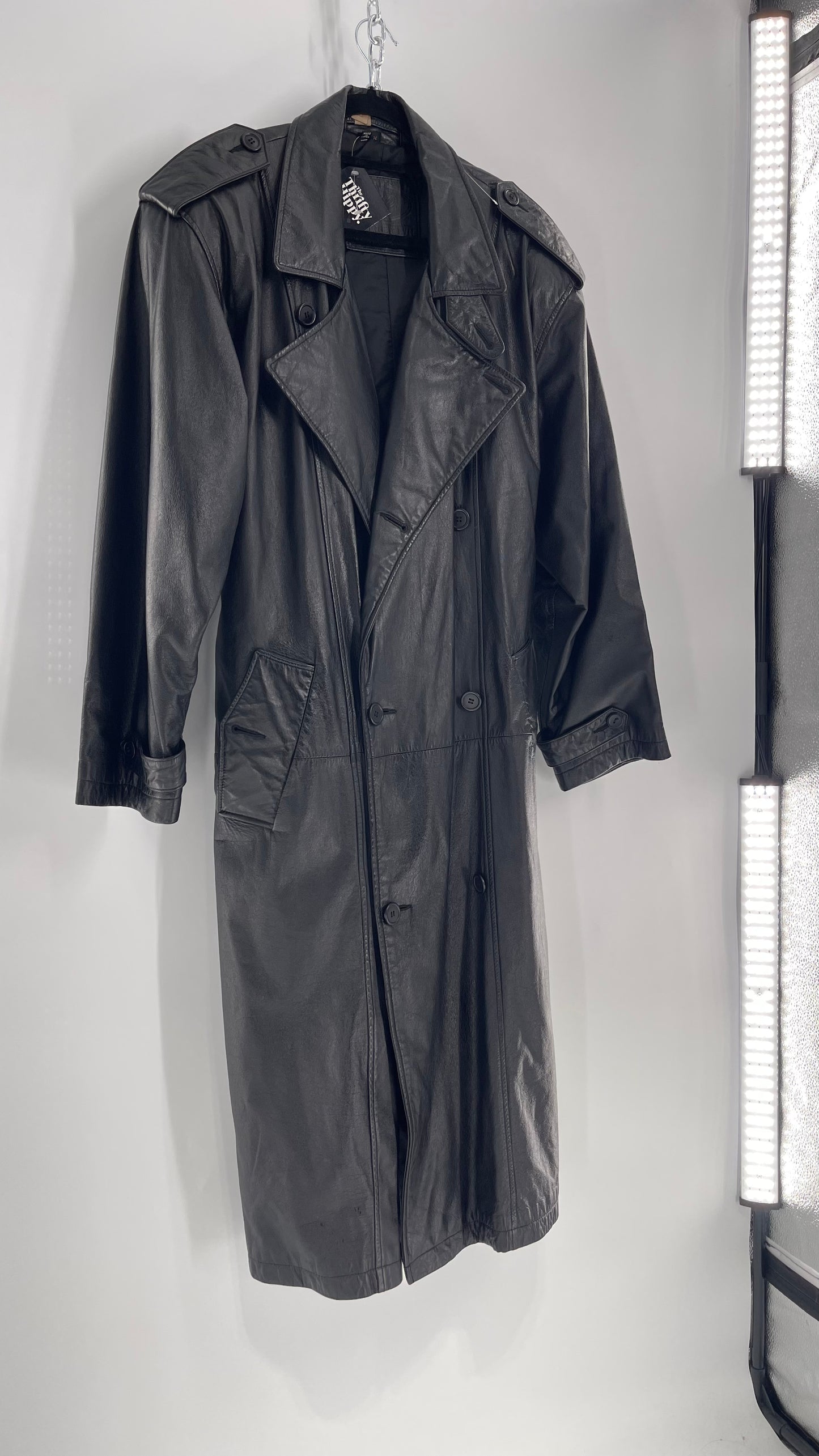 Georgetown Vintage Black Leather Trench Coat (Medium)