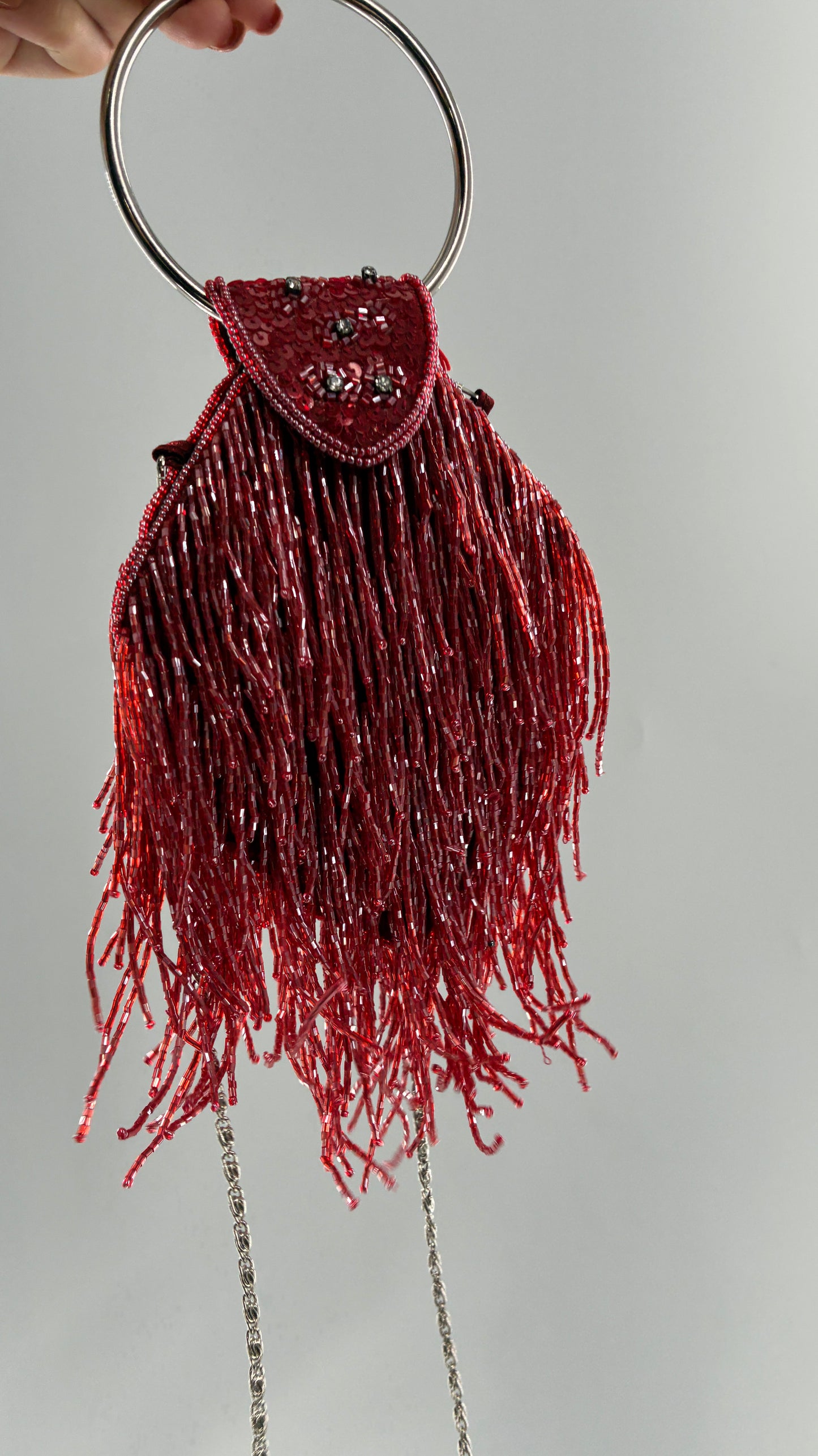 Deadstock Vintage COLLEEN LOPEZ Beaded Red Fringe Purse with Tags Attached