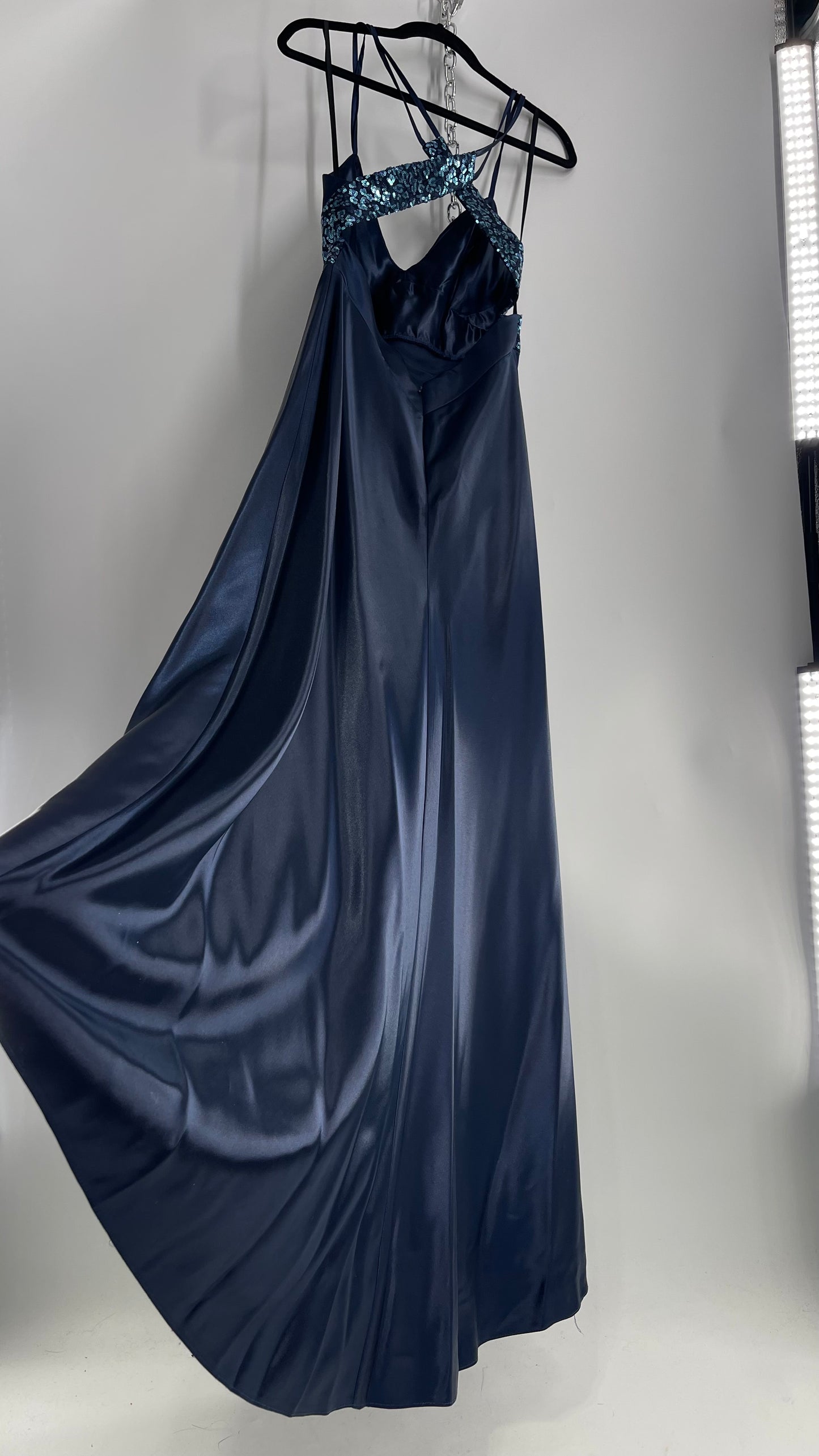 Vintage Gunne Sax Jessica McClintock Navy Blue Gown with Open Back and Sequin Details (9)