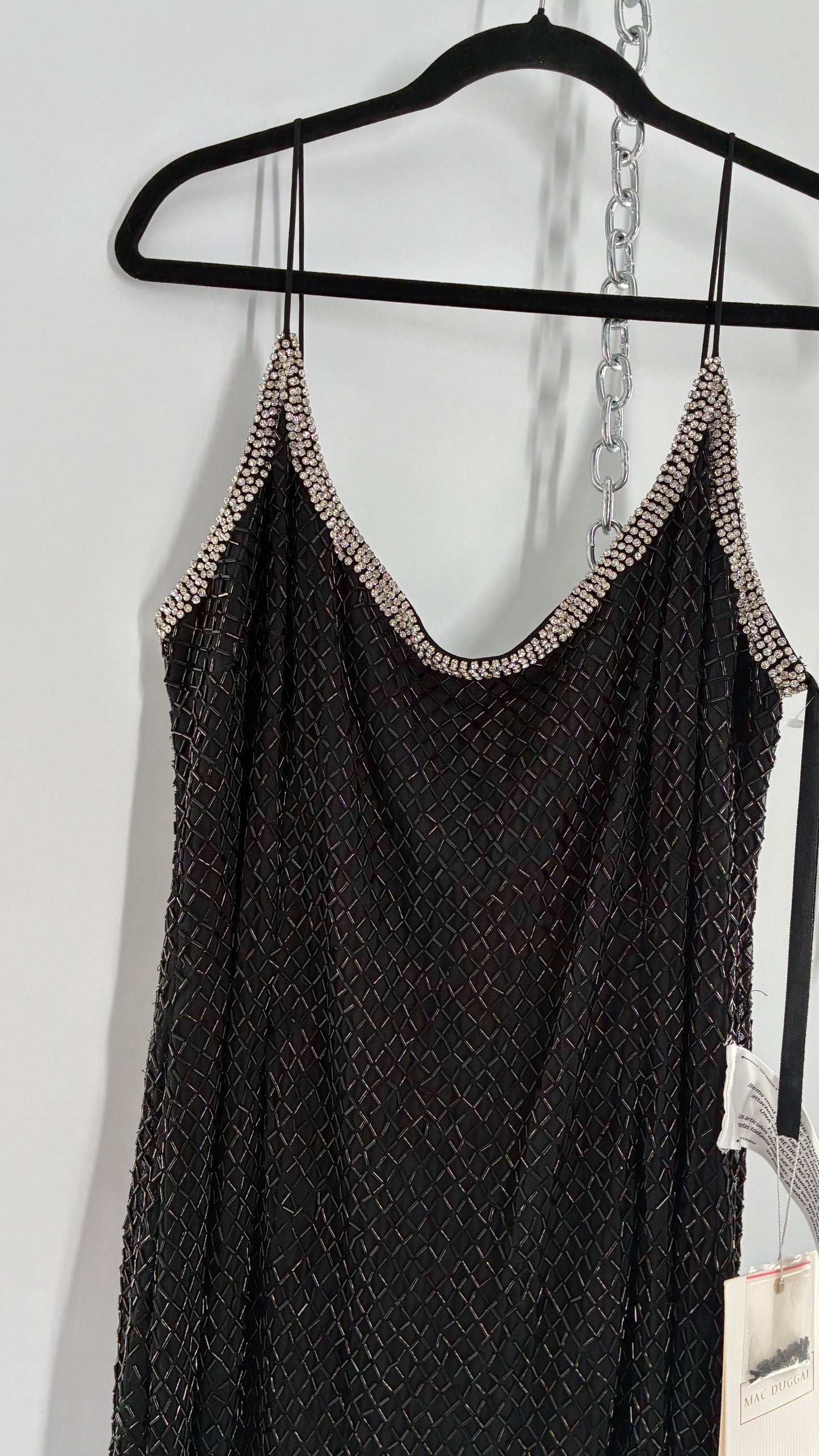 Vintage MAC DUGGAL Black Beaded Spaghetti Strap Column Gown with Tags Attached (16)