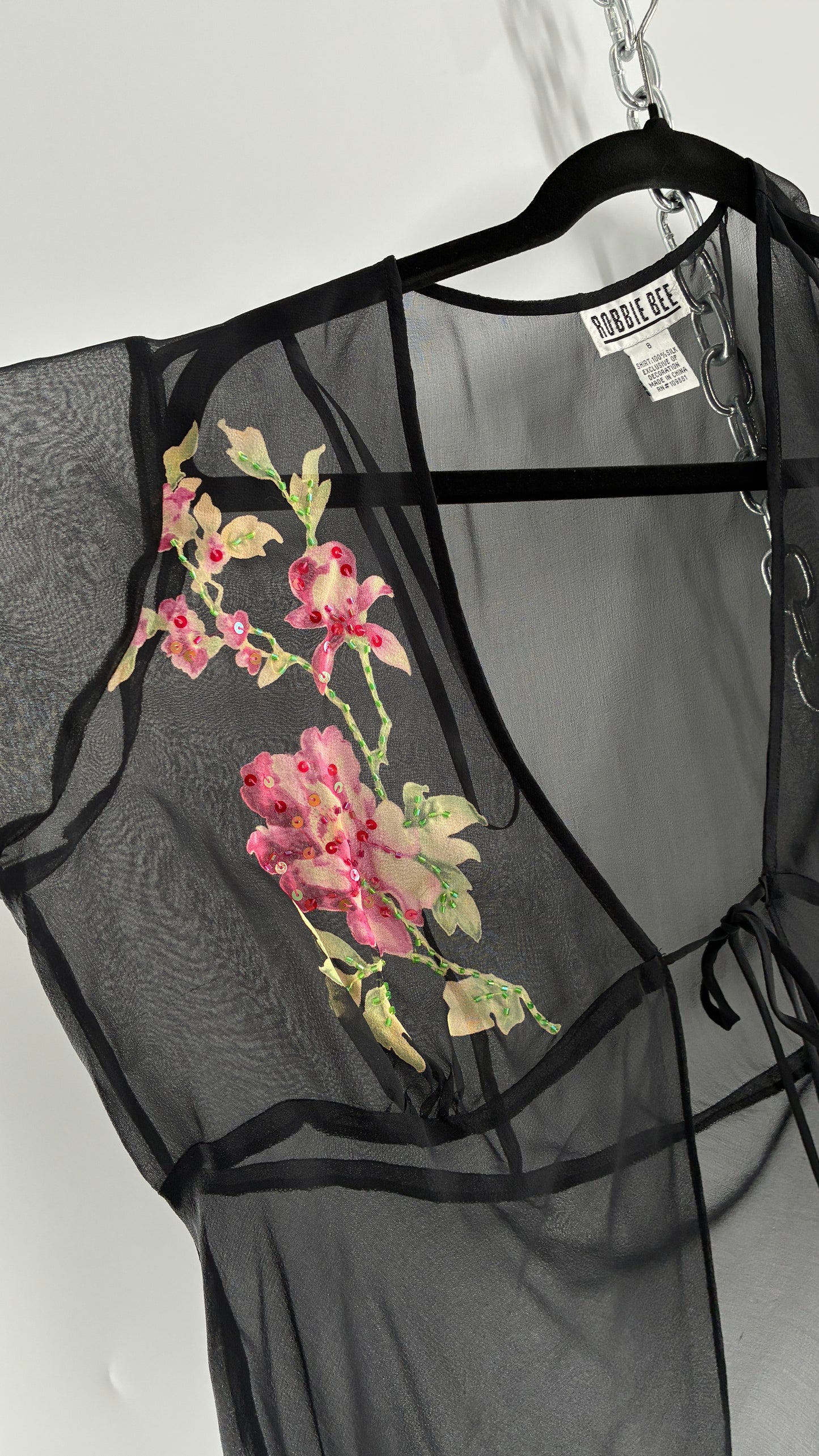 Vintage 1990s ROBBIE BEE 100% Silk Black Gown with Underbust Stitch and Matching Tie Bust Blouse (8)