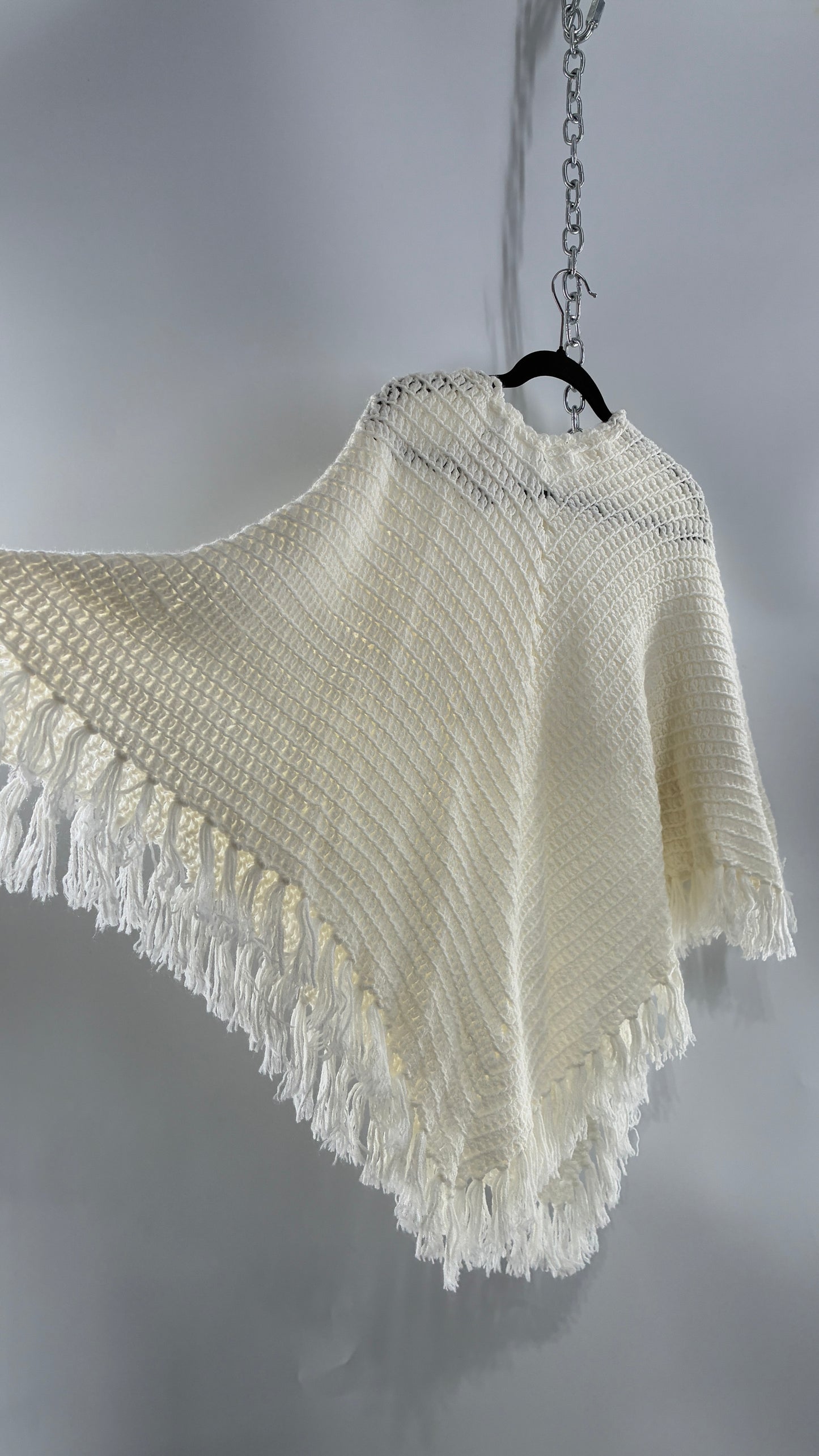 Vintage Off White Hand Knit Poncho