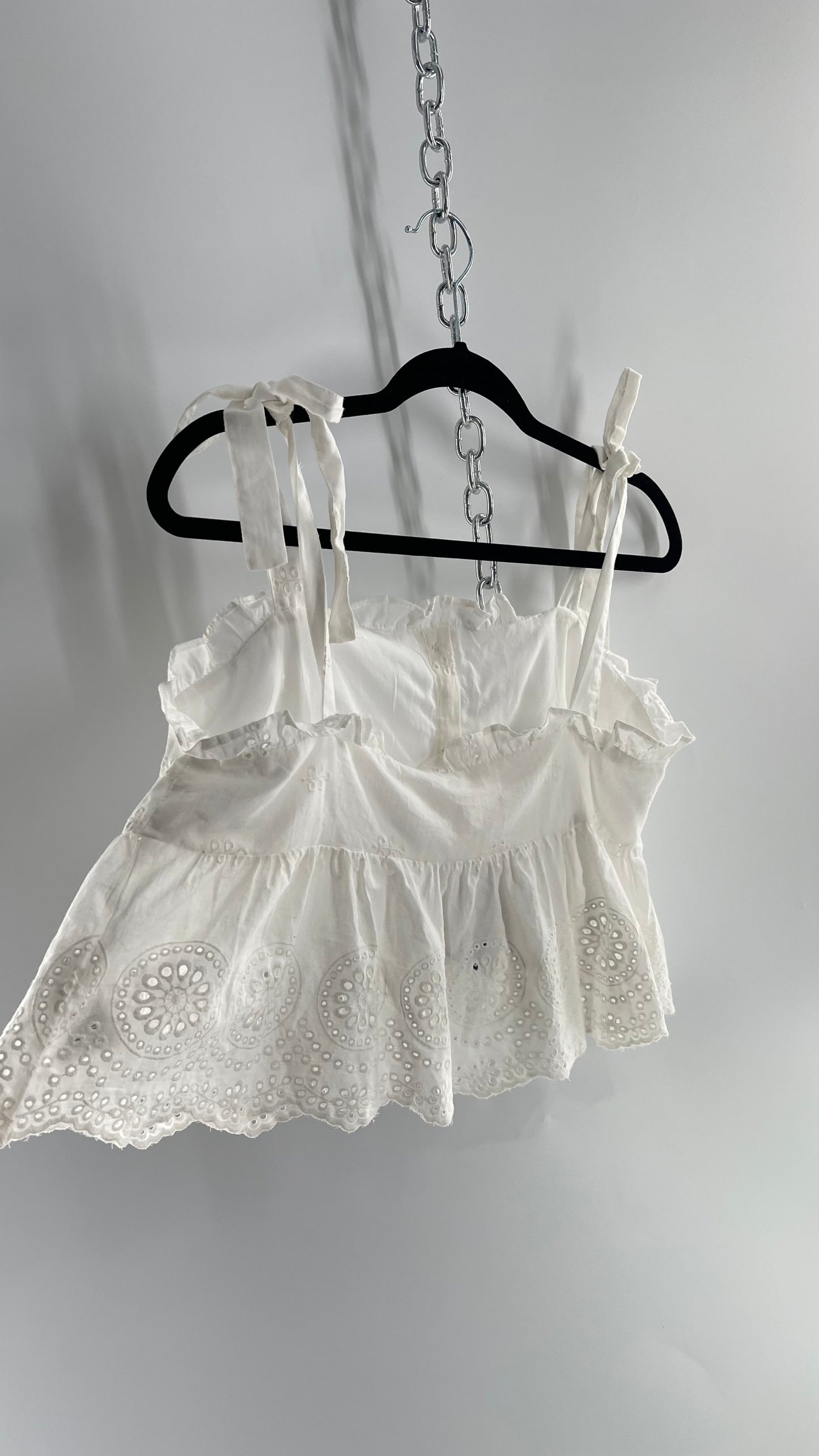 Urban Outfitters Eyelet Lace Hem Tank with Bow Shoulders (Large)