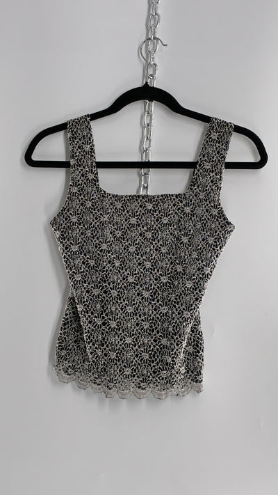 Vintage 1990s Black and White Lace Camisole (Small)