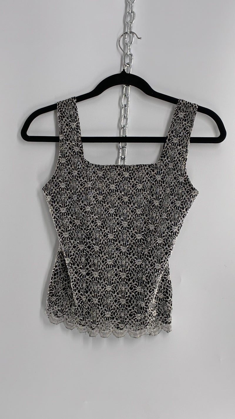 Vintage 1990s Black and White Lace Camisole (Small)