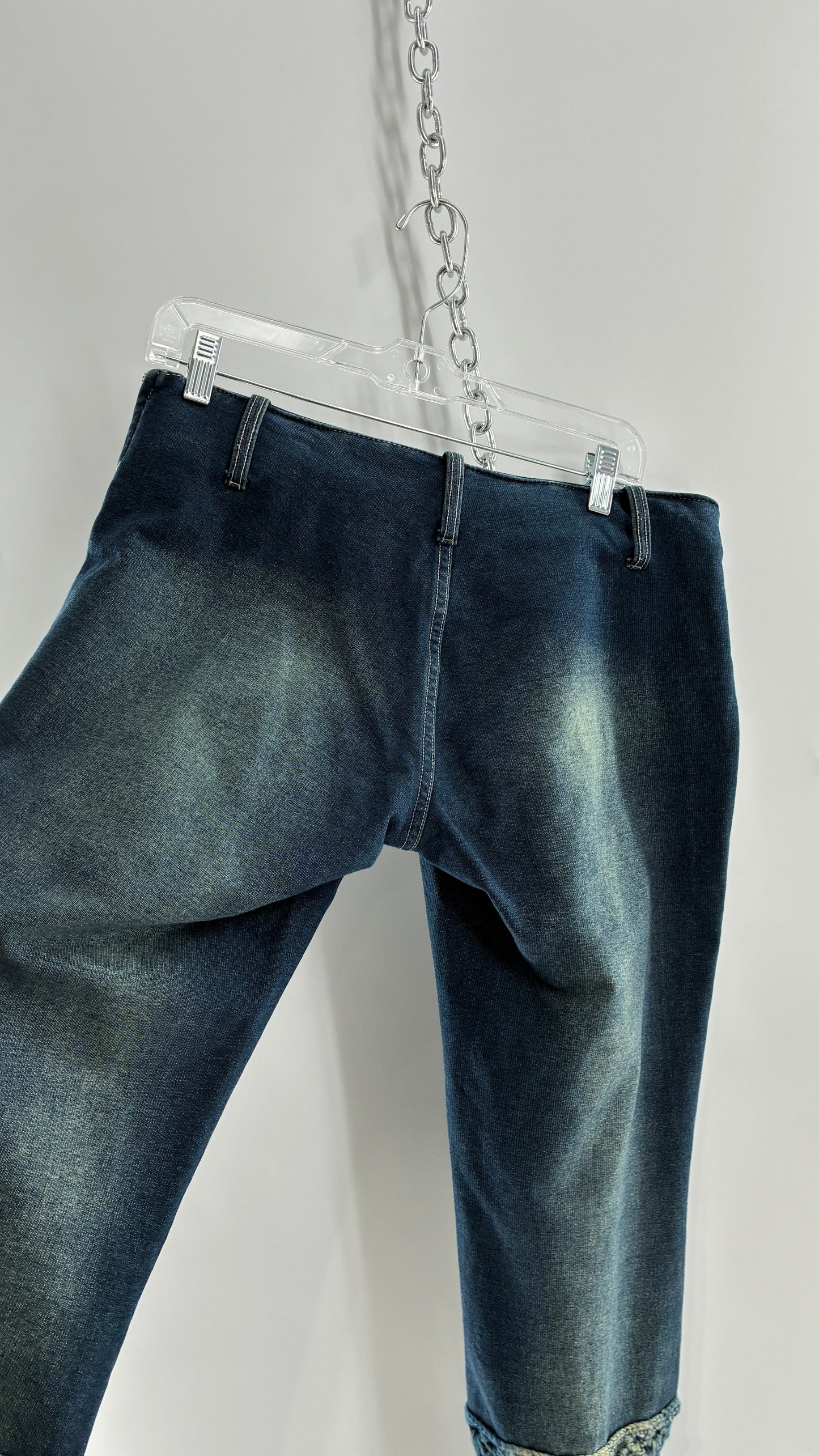 Vintage BONAIRE 1990s Rare Jeans with Faded Thighs + Bum, Low Waist, and Crochet Legs (34)