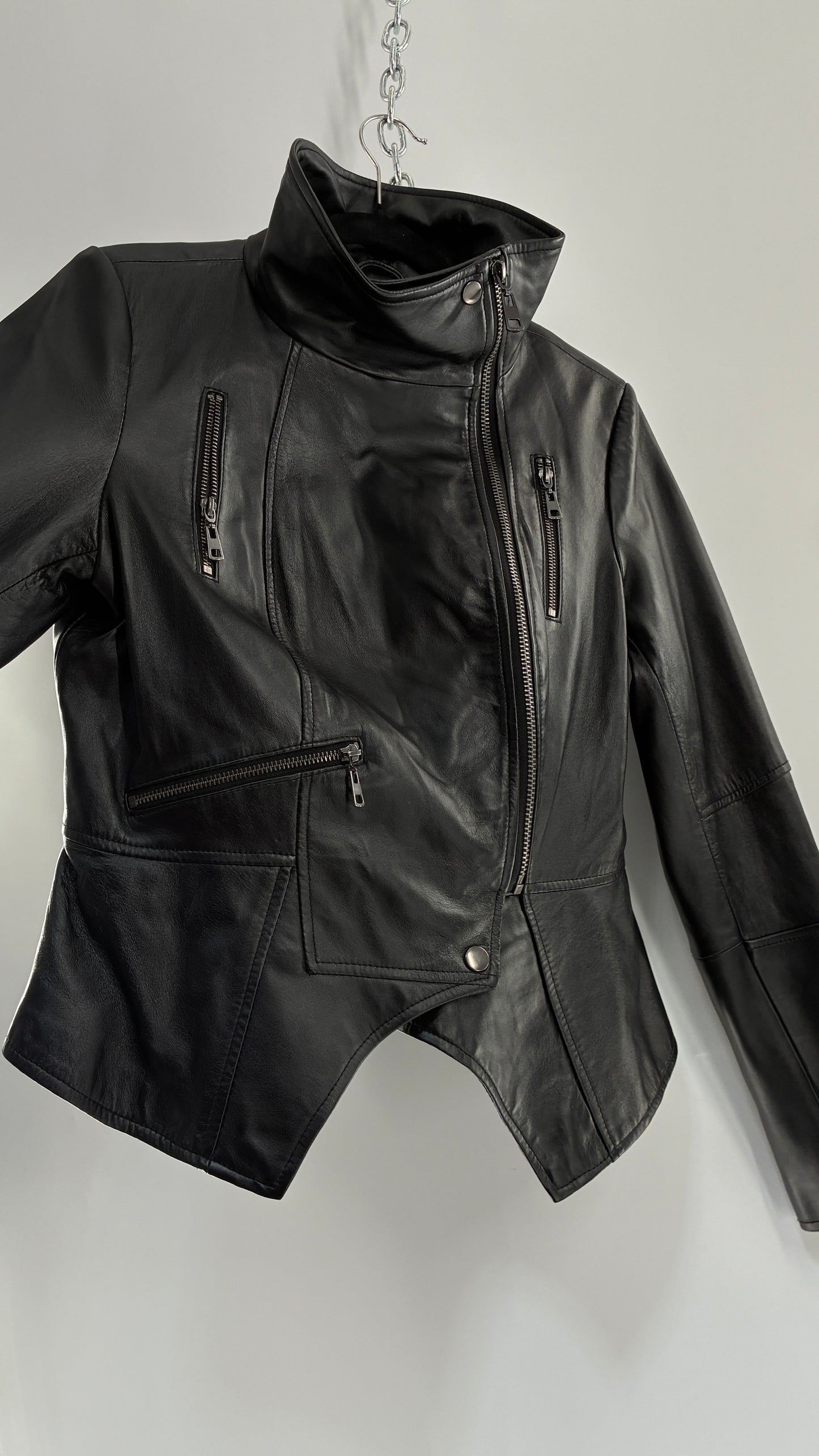 Deadstock Vintage GET IT LOVE IT Black Genuine Leather Motorcycle Style Jacket (10)