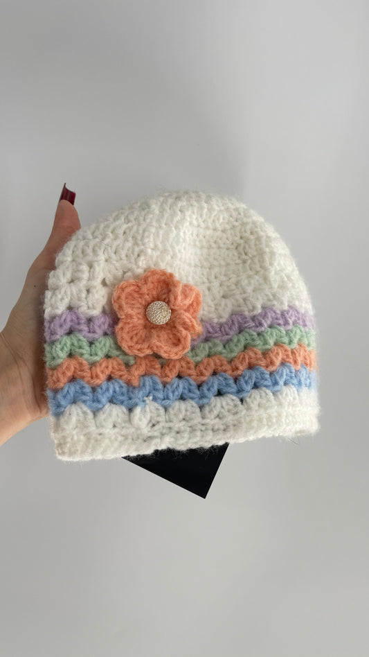 Vintage Crochet Knit Rosette Beanie