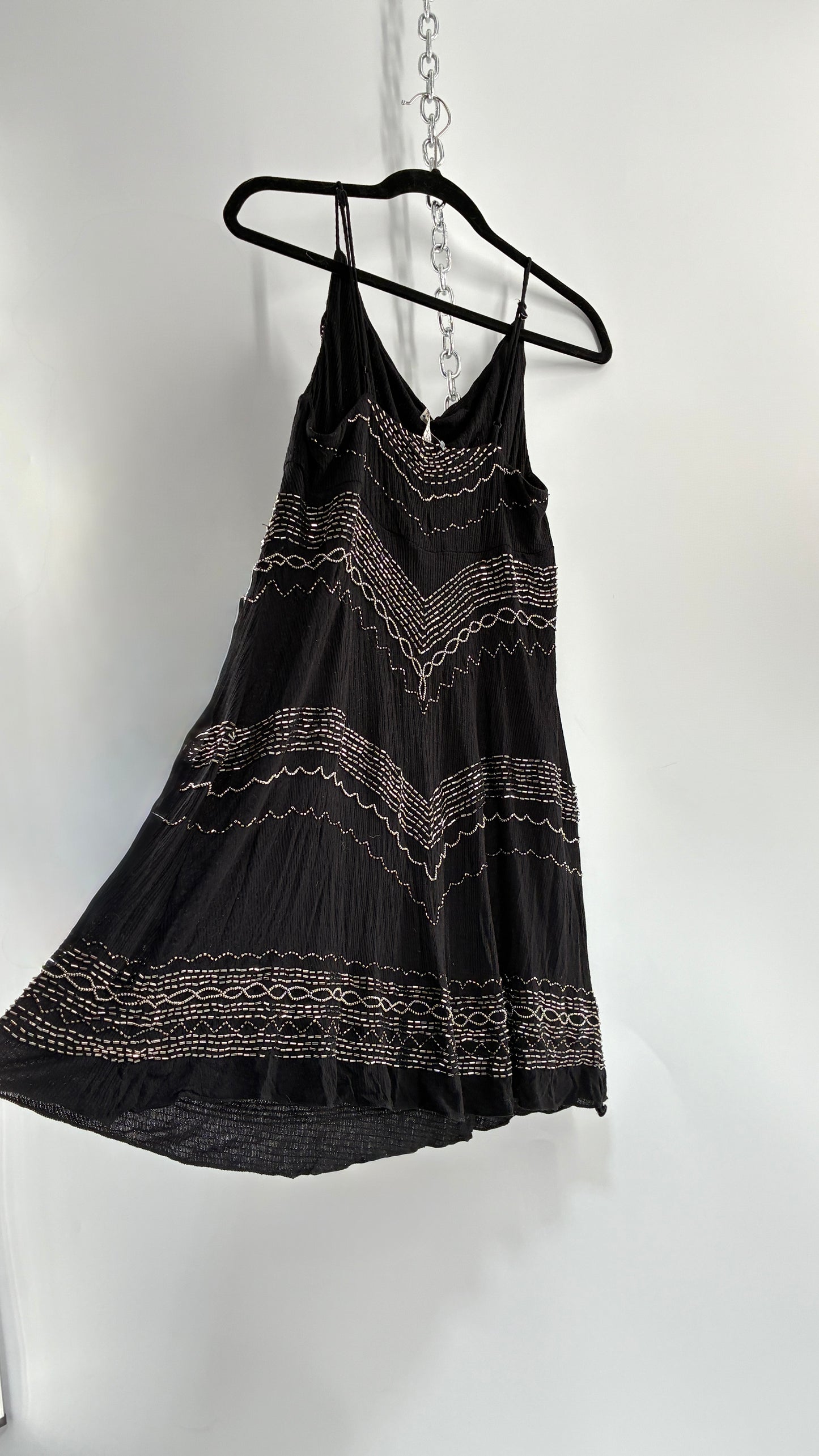 Intimately Free People Black Slip Dress with Silver Beading and Tags Attached (XS)