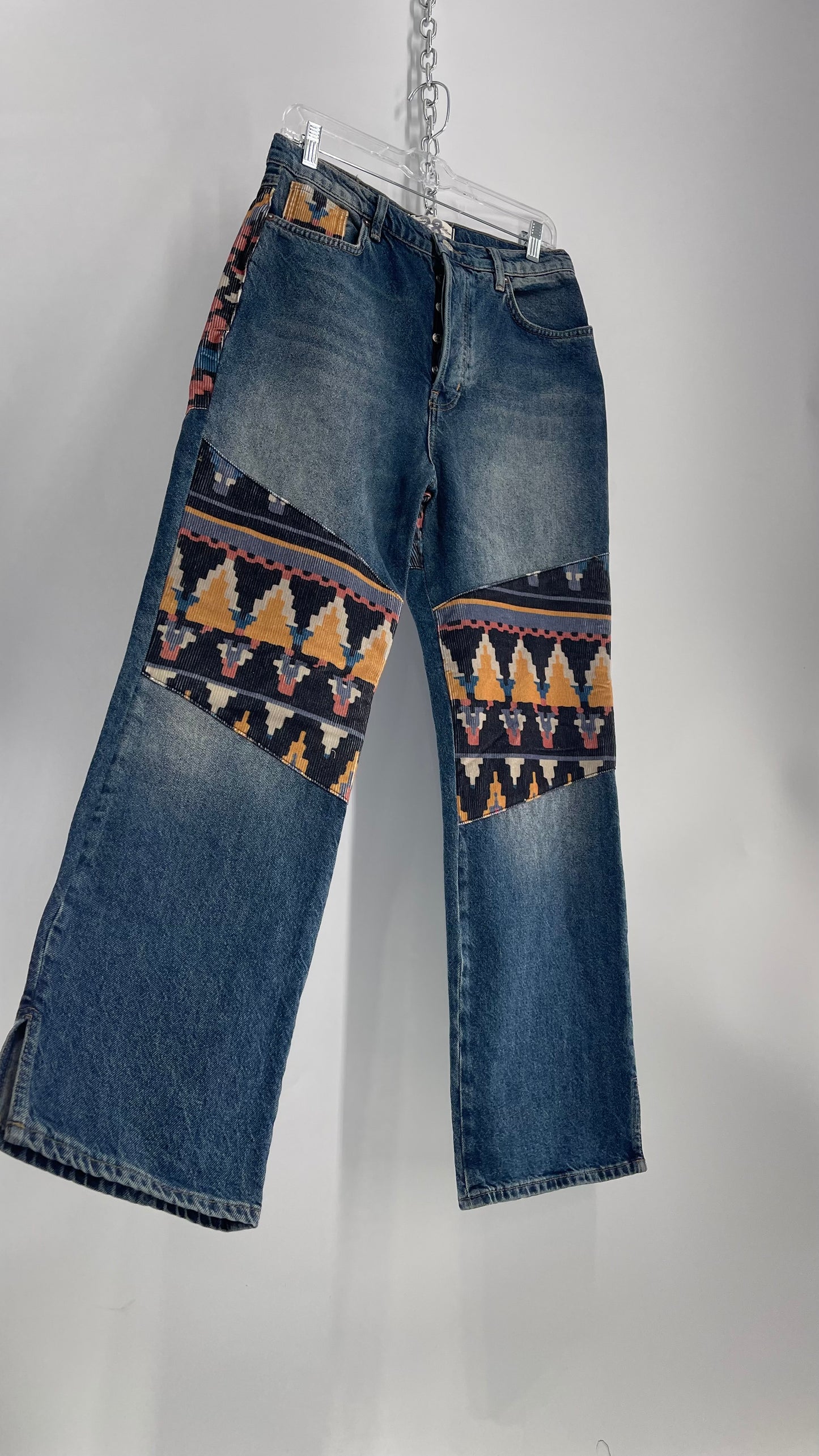 Free People Corduroy Geometric Knee and Bum Patch Jeans (28)