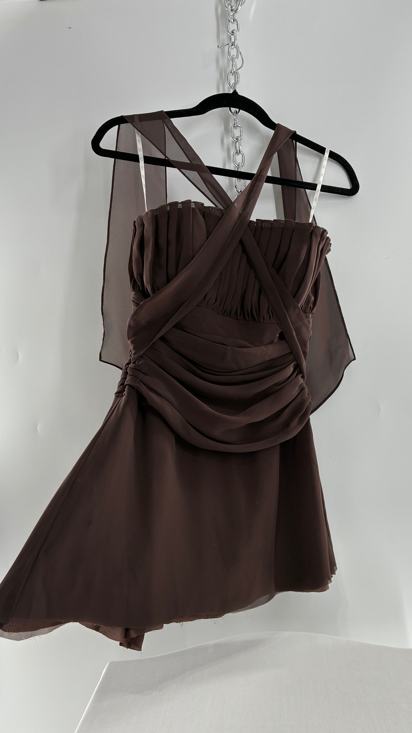 Vintage Brown Ruched Chopped Blouse with Pleated Bust  (6)
