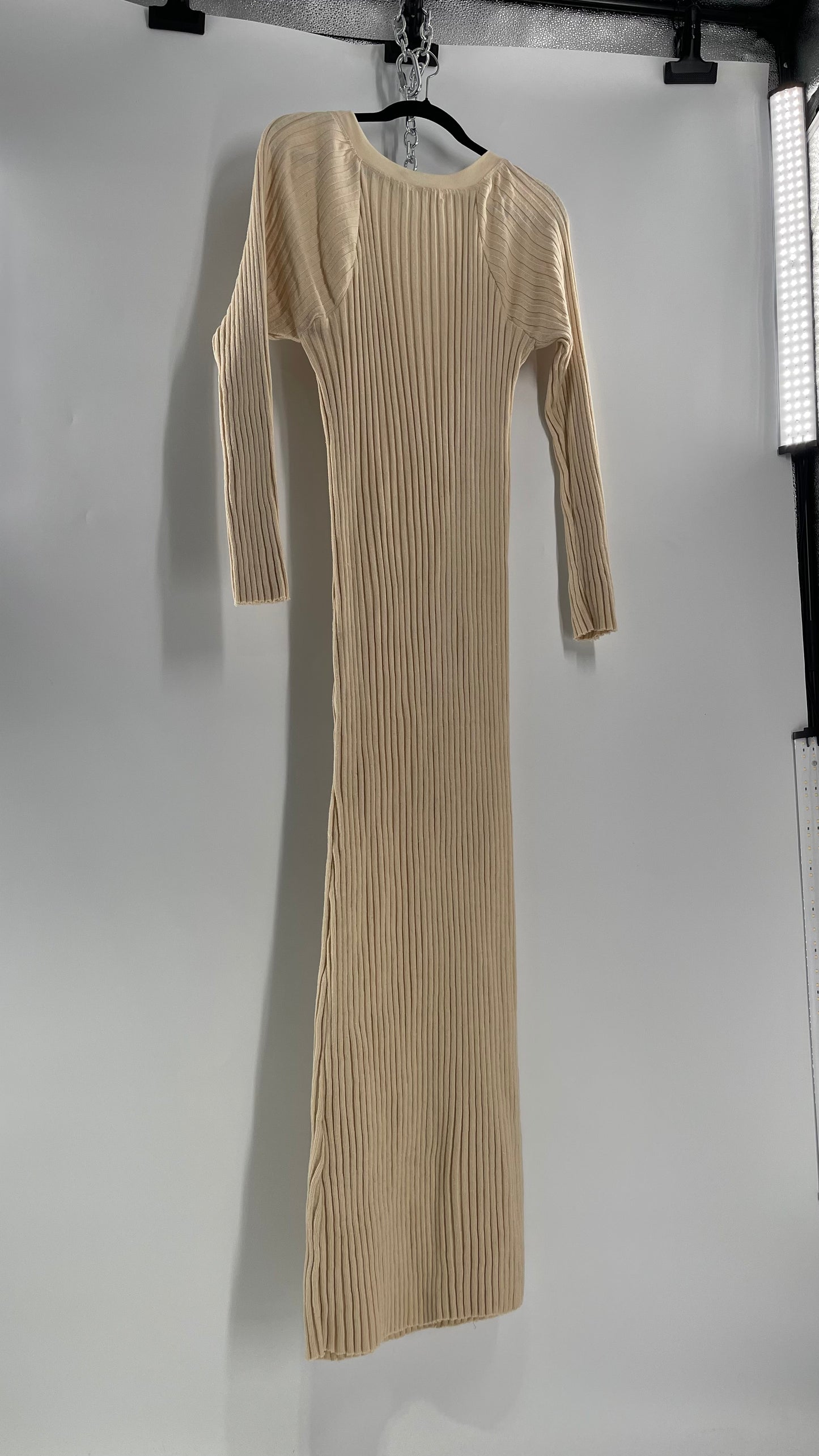 Free People Beige Knit Full Length Cozy Dress (Large)