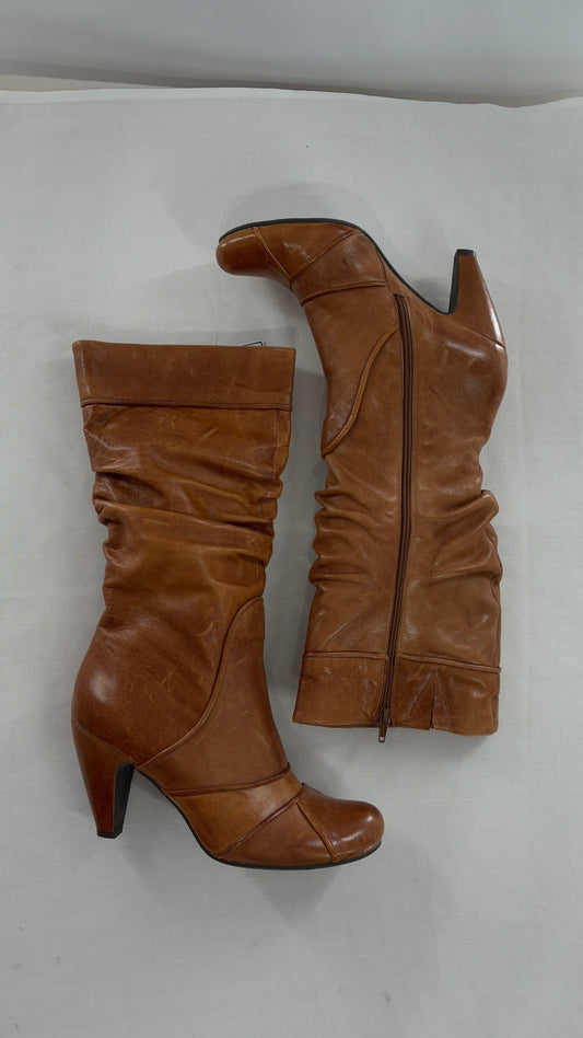 MIZ MOOZ Brown Leather Stacked Round Toe Boot (10)