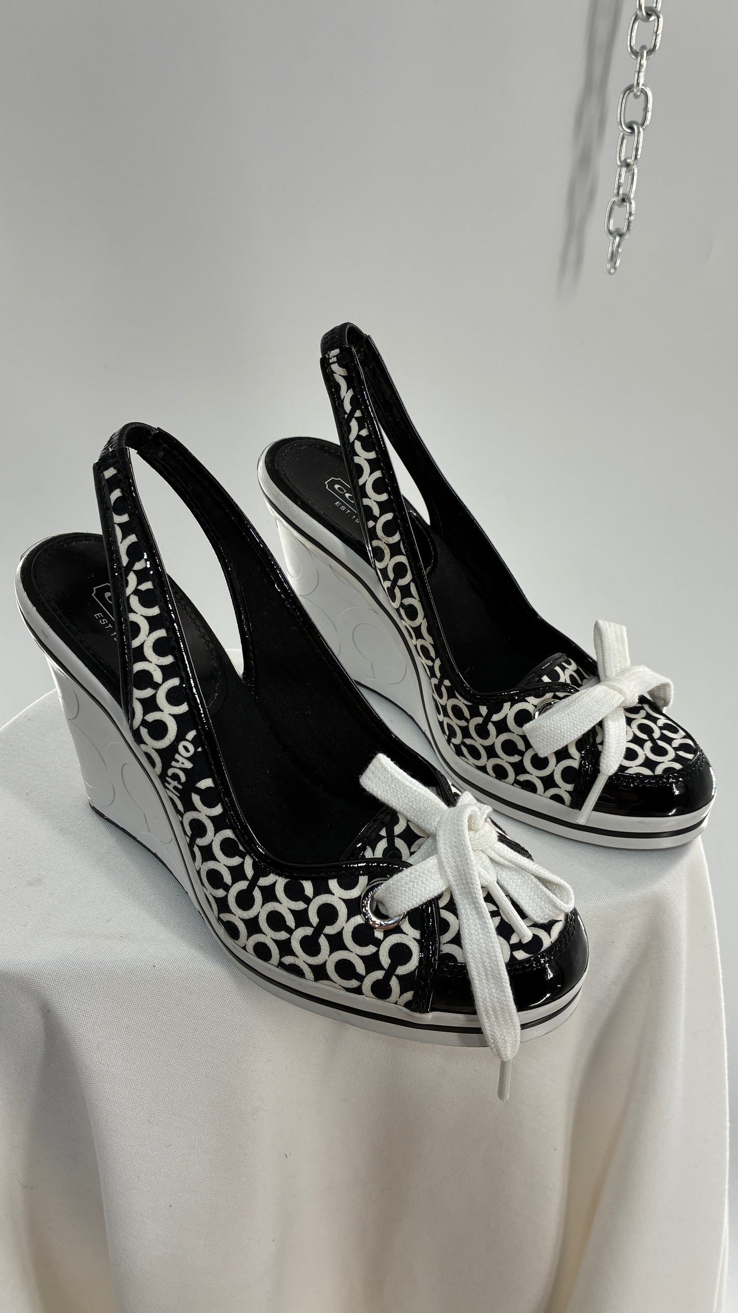 Vintage COACH Emilanna Black and White Monogram Wedge Sneaker Heel (7B)
