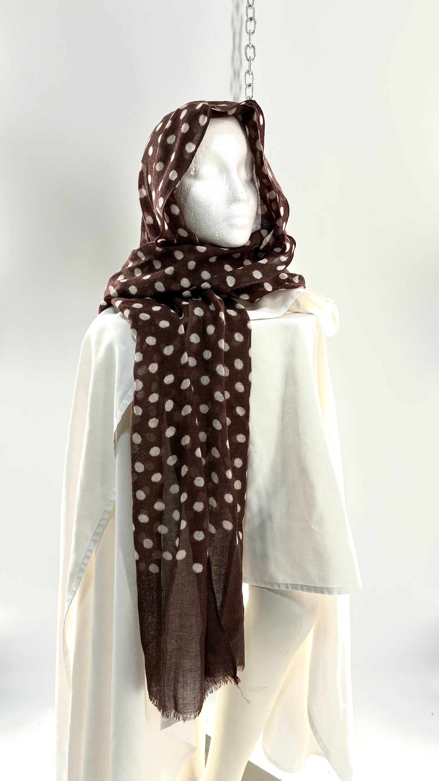 Vintage Brown Polka Dot Sheer Knit Scarf