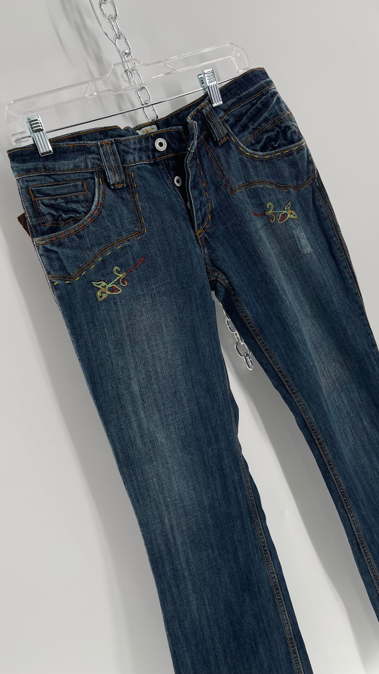 Vintage RARE Antik Denim Kick Flares with Embroidered Flower Design and Contrast Stitching (28)