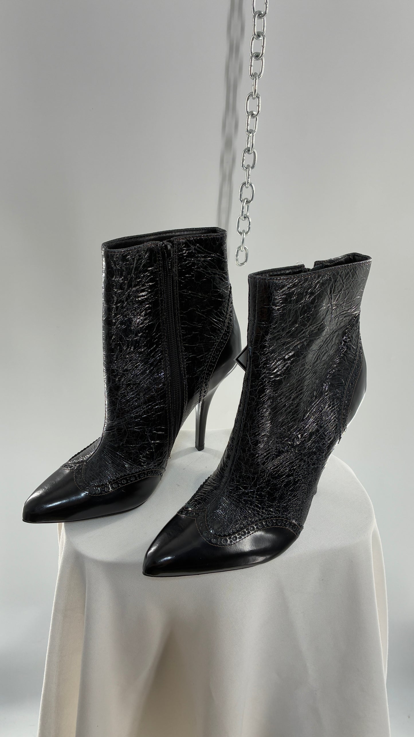 Vintage TORY BURCH Black Patent Leather Stiletto Boots  (9.5)