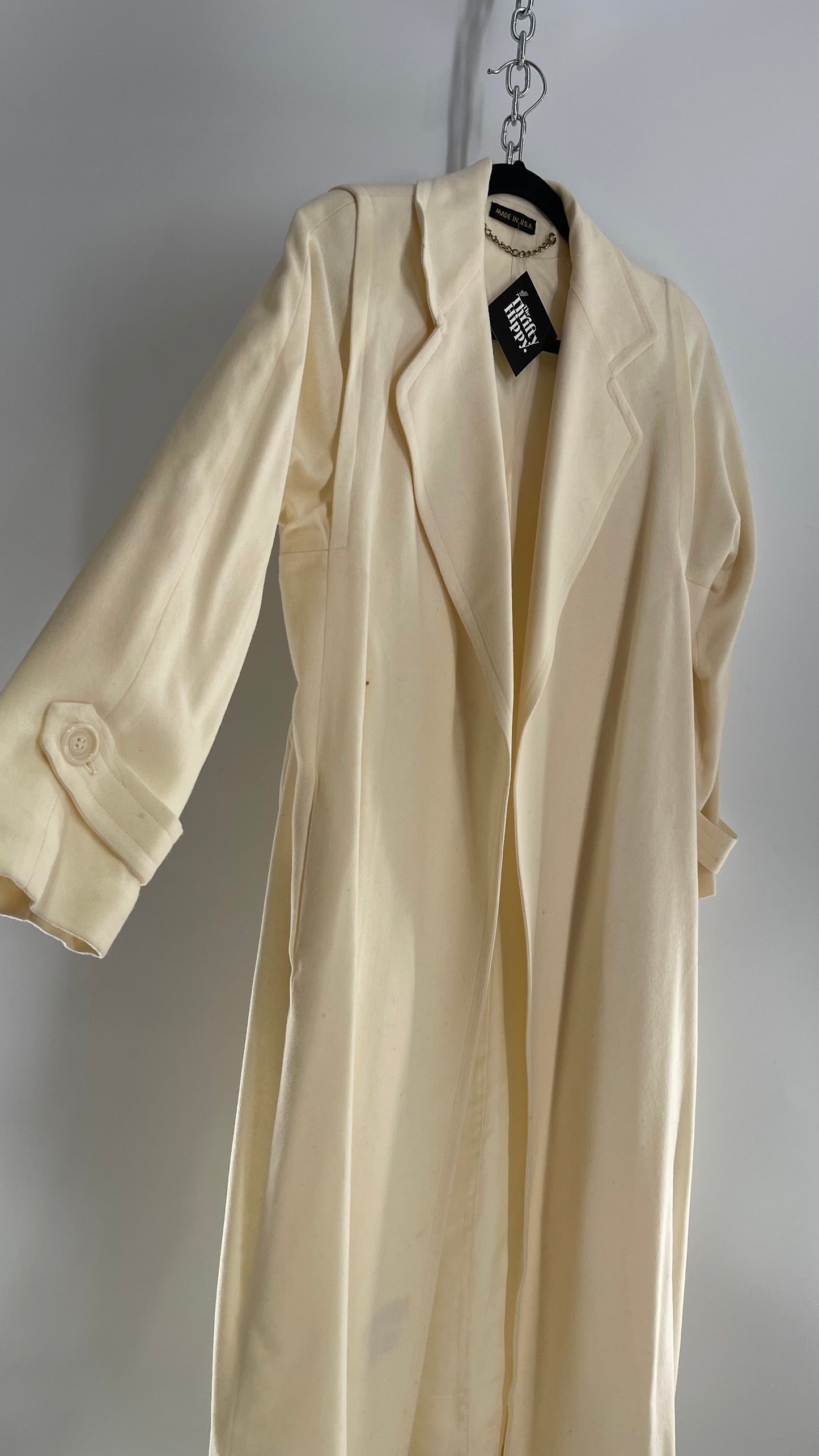 Vintage Sara Roberts Cream Ivory 100% Pure Wool Trench Duster Coat (Small)