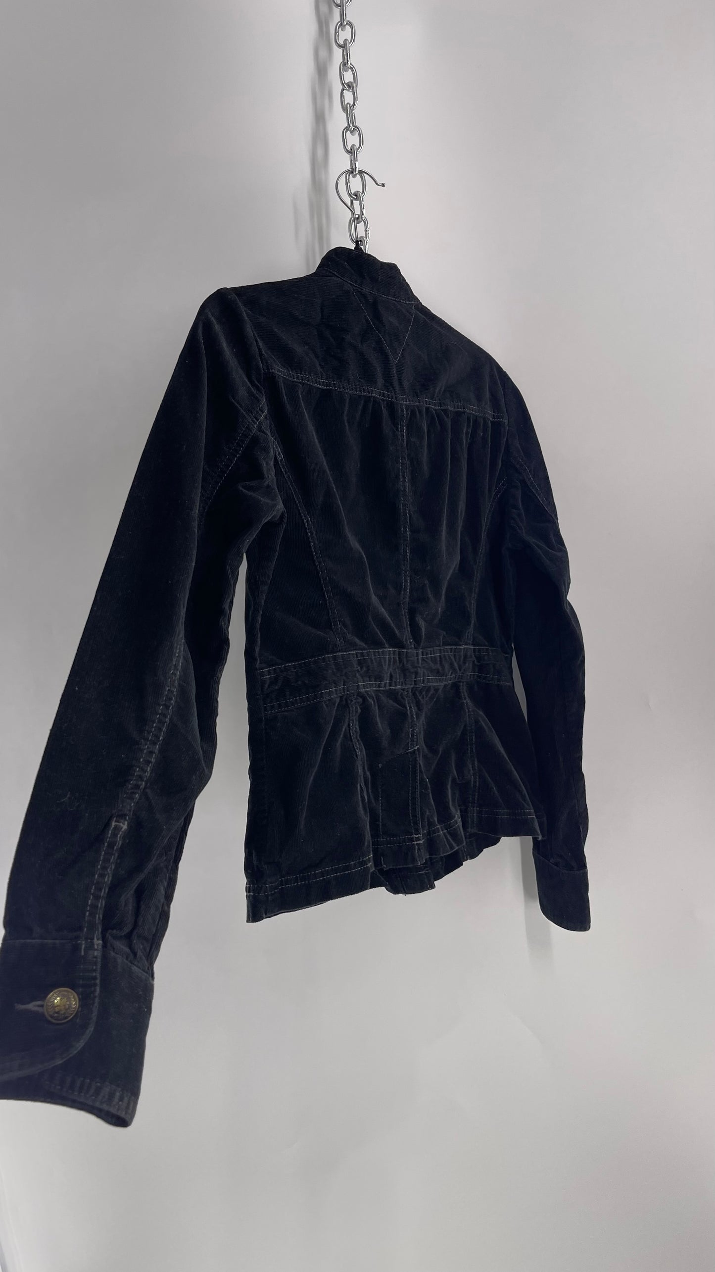 Tommy Hilfiger Black Corduroy Jacket with Pleated Pocket Details (Small)