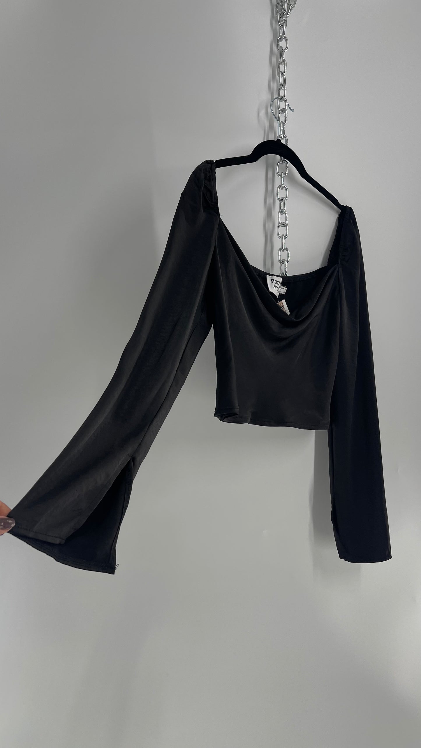 Princess Polly Black Satin Drape Front Long Sleeve (8)