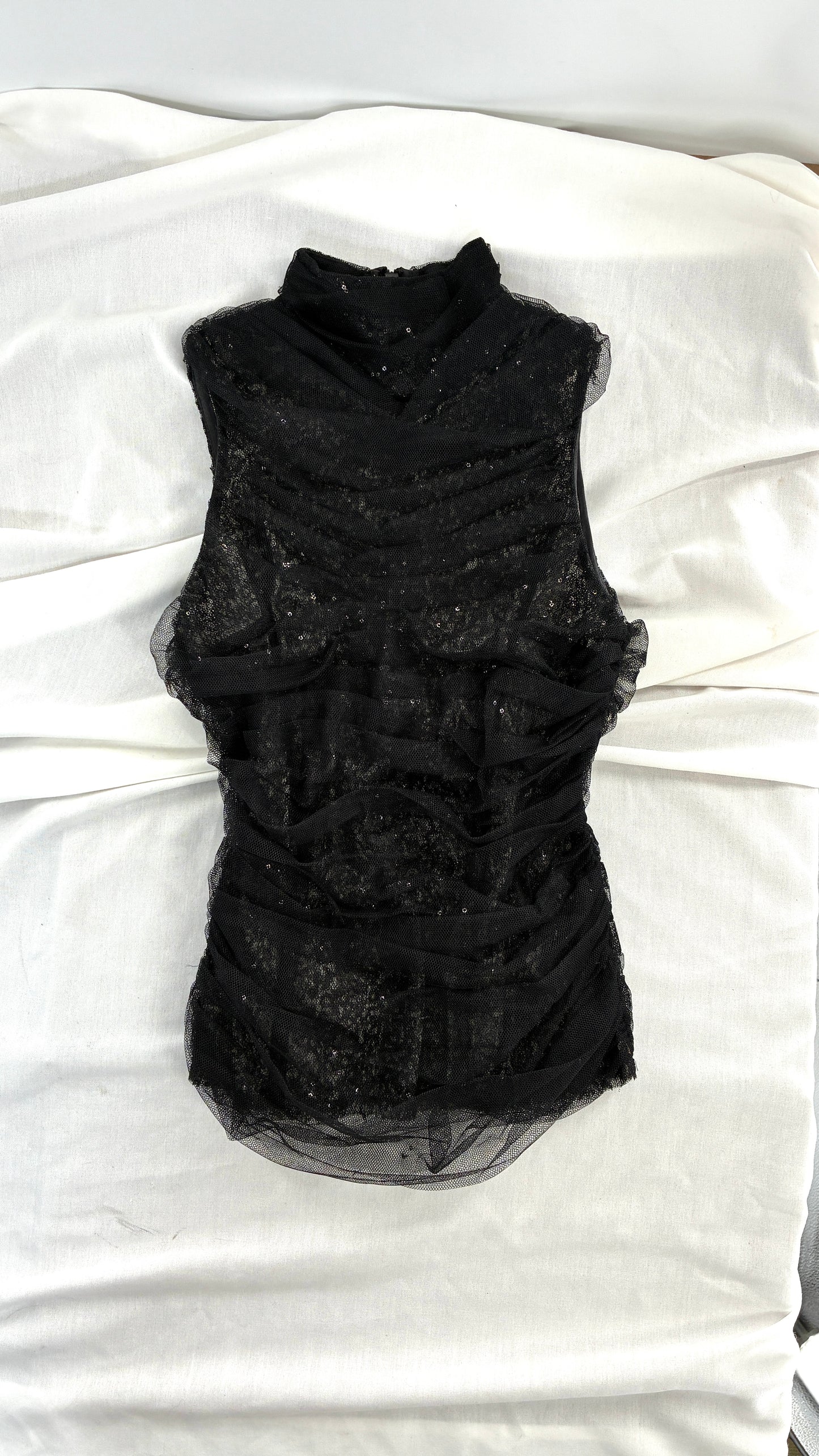 BYRON LARS Beauty Mark Sequin with Tulle Overlay Mock Neck (4)