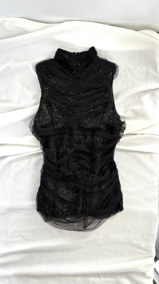 BYRON LARS Beauty Mark Sequin with Tulle Overlay Mock Neck (4)
