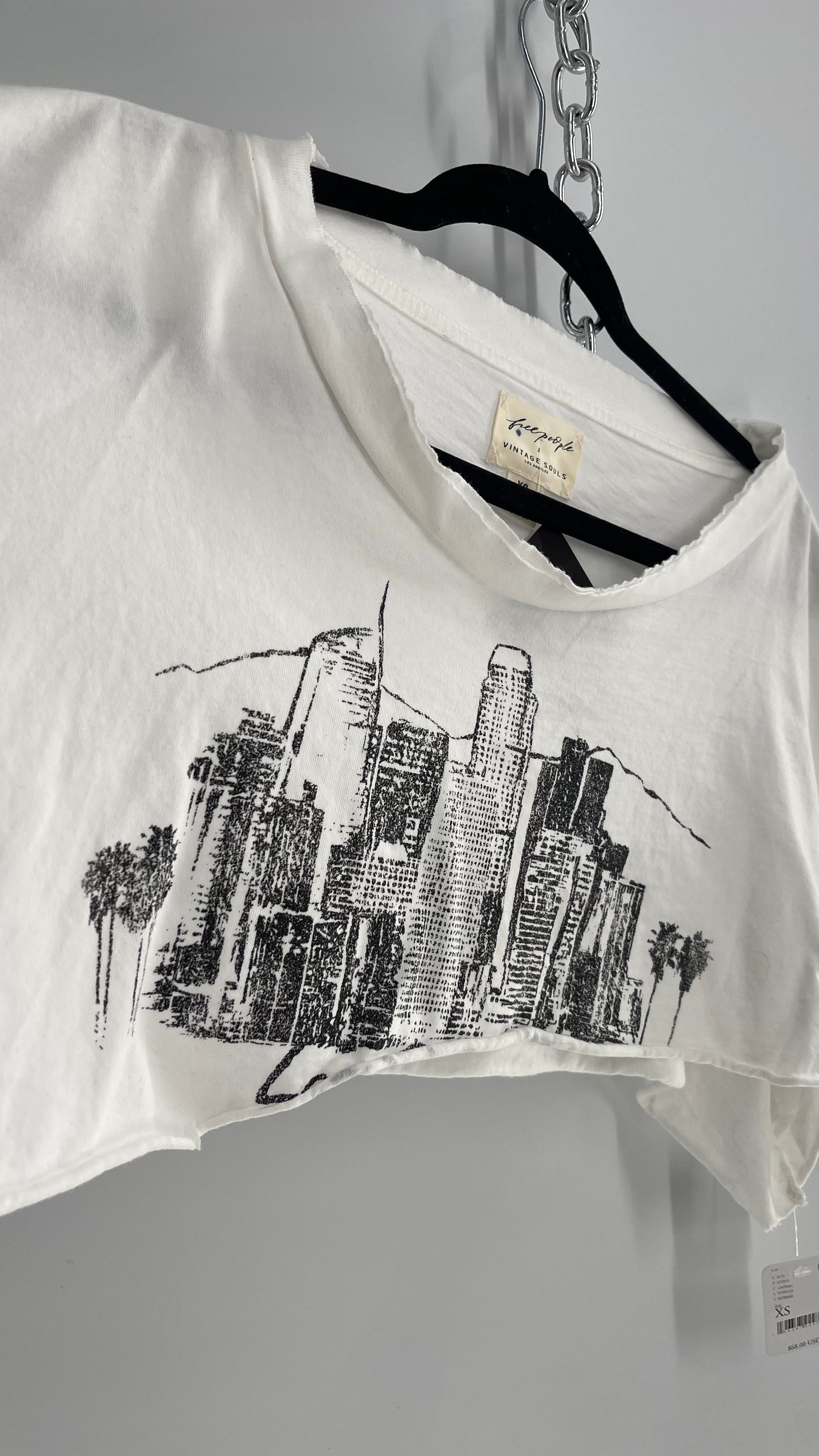 Free People X Vintage Souls Cropped Distressed NYC City Scape T (XS)