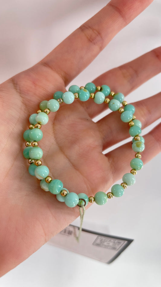 Vintage Blue Peruvian Opal Beads and Faux Gold Spacer Bangle