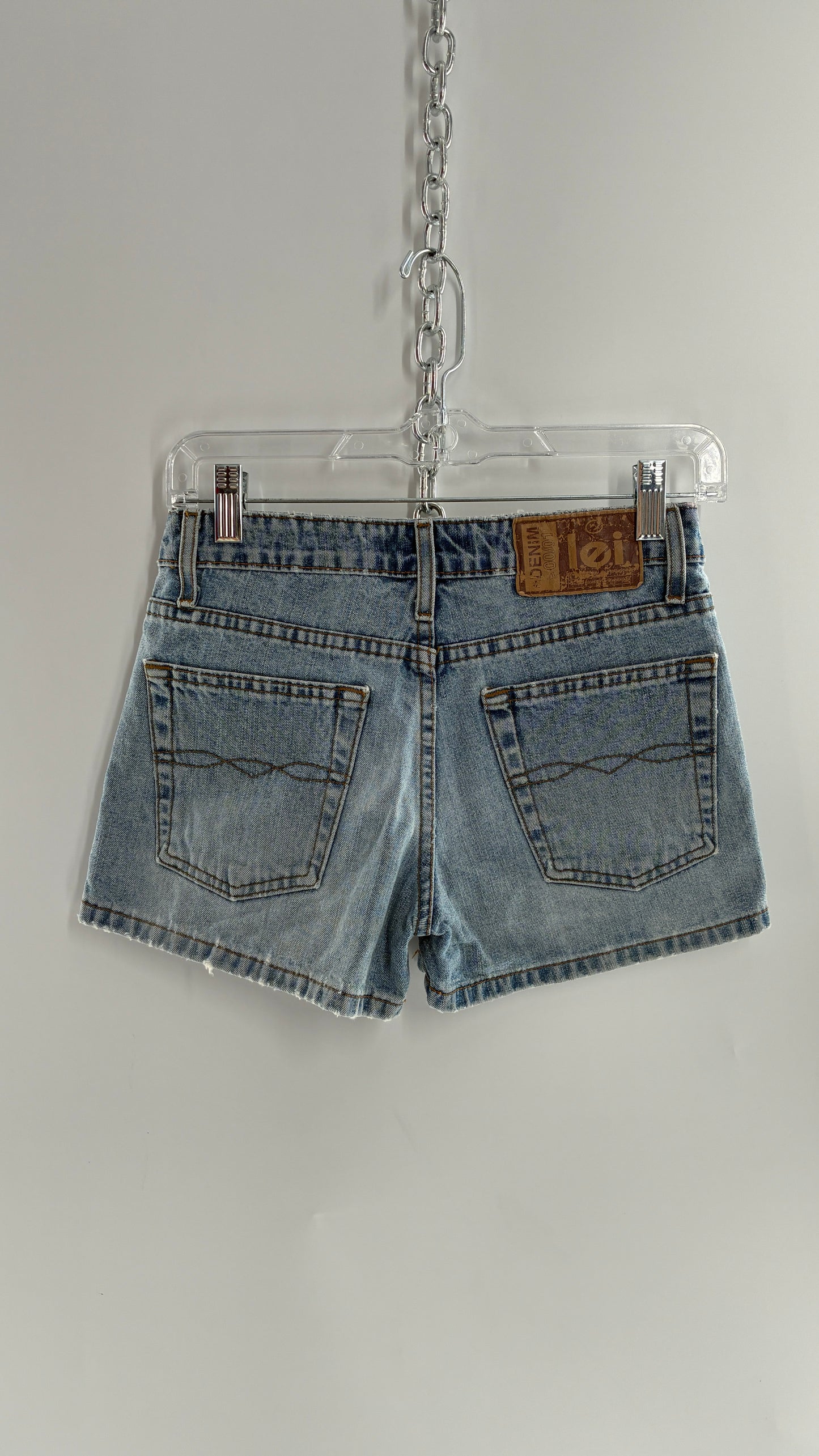 Vintage LEI Denim Shorts Light Wash Blue Jean Shorts with Old School Jacron (1)