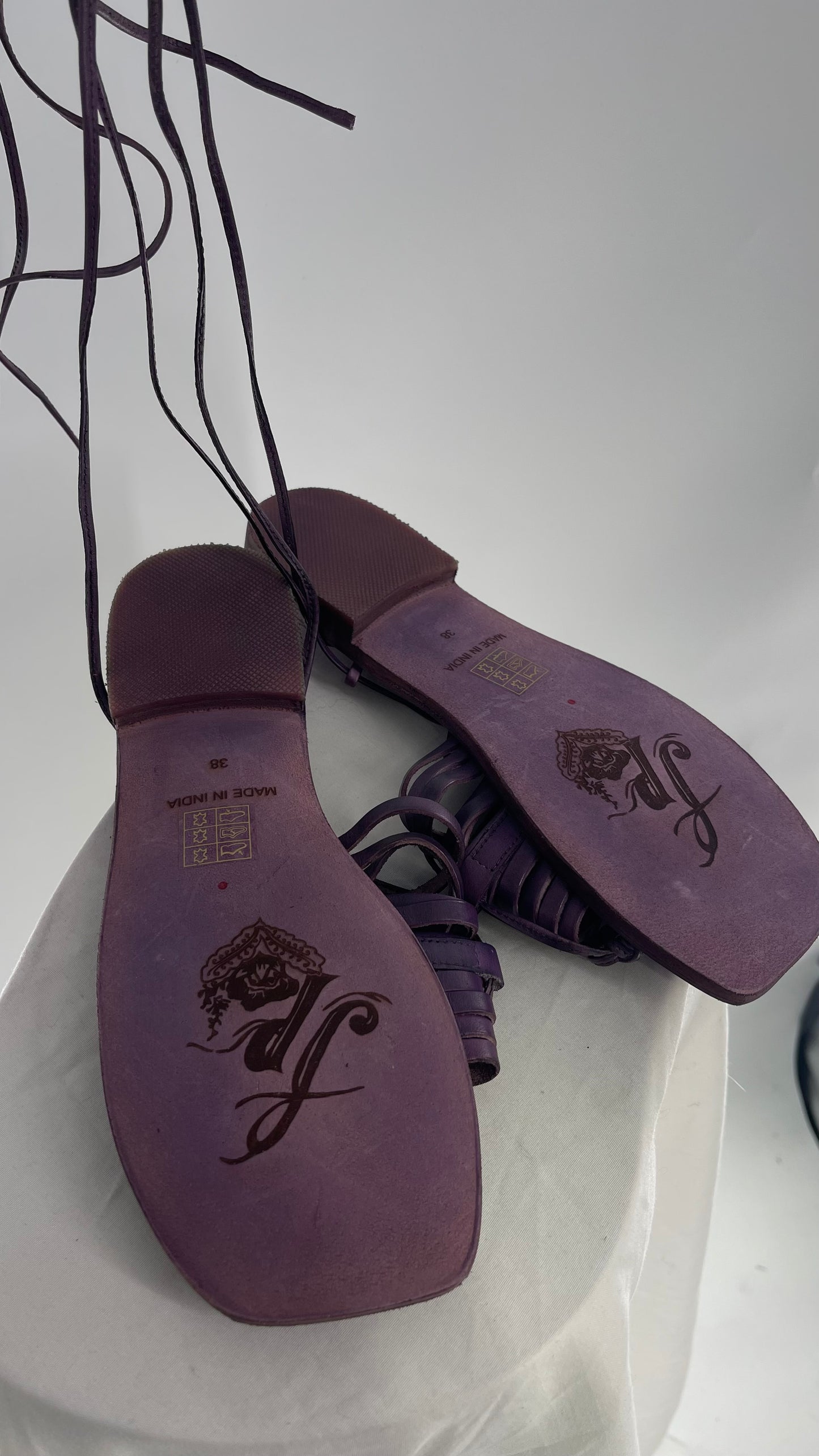 Free People Purple Cami Leather Wrap Around Gladiator Style Sandal  (38)