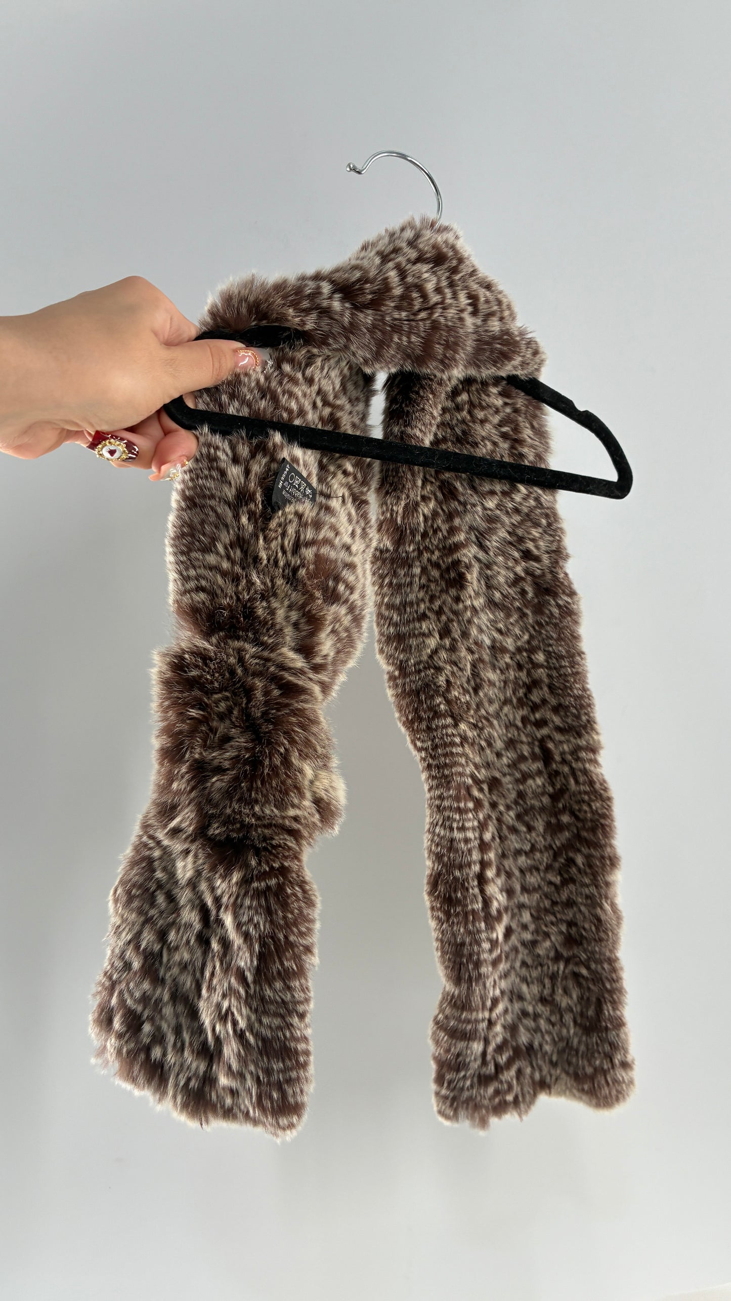 Vintage Genuine Rabbit Fur Scarf with Rosette
