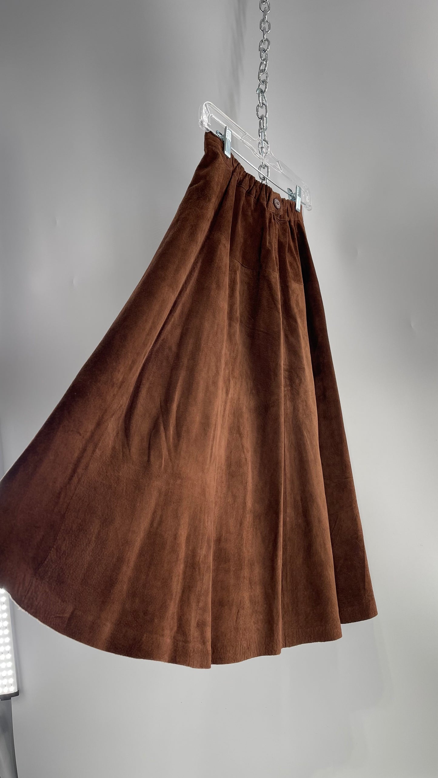 Vintage Imported Leather FIRENZE Santa Barbara Saks Fifth Avenue Brown Suede Leather Skirt (Medium)