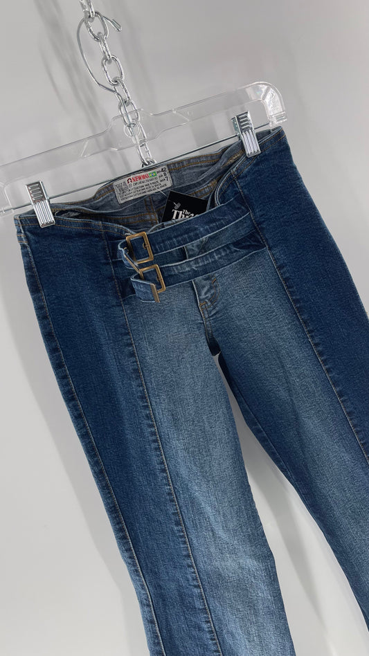 Vintage NewMax Two Toned Paneled Brazilian Jeans with Buckle Jean Strap Closure and Flared Hem (8)