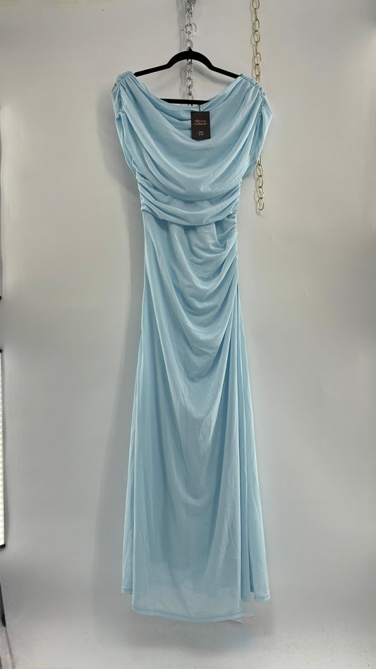 MOOYIUS Baby Blue Ruched Off Shoulder Dress with Tags (Small)
