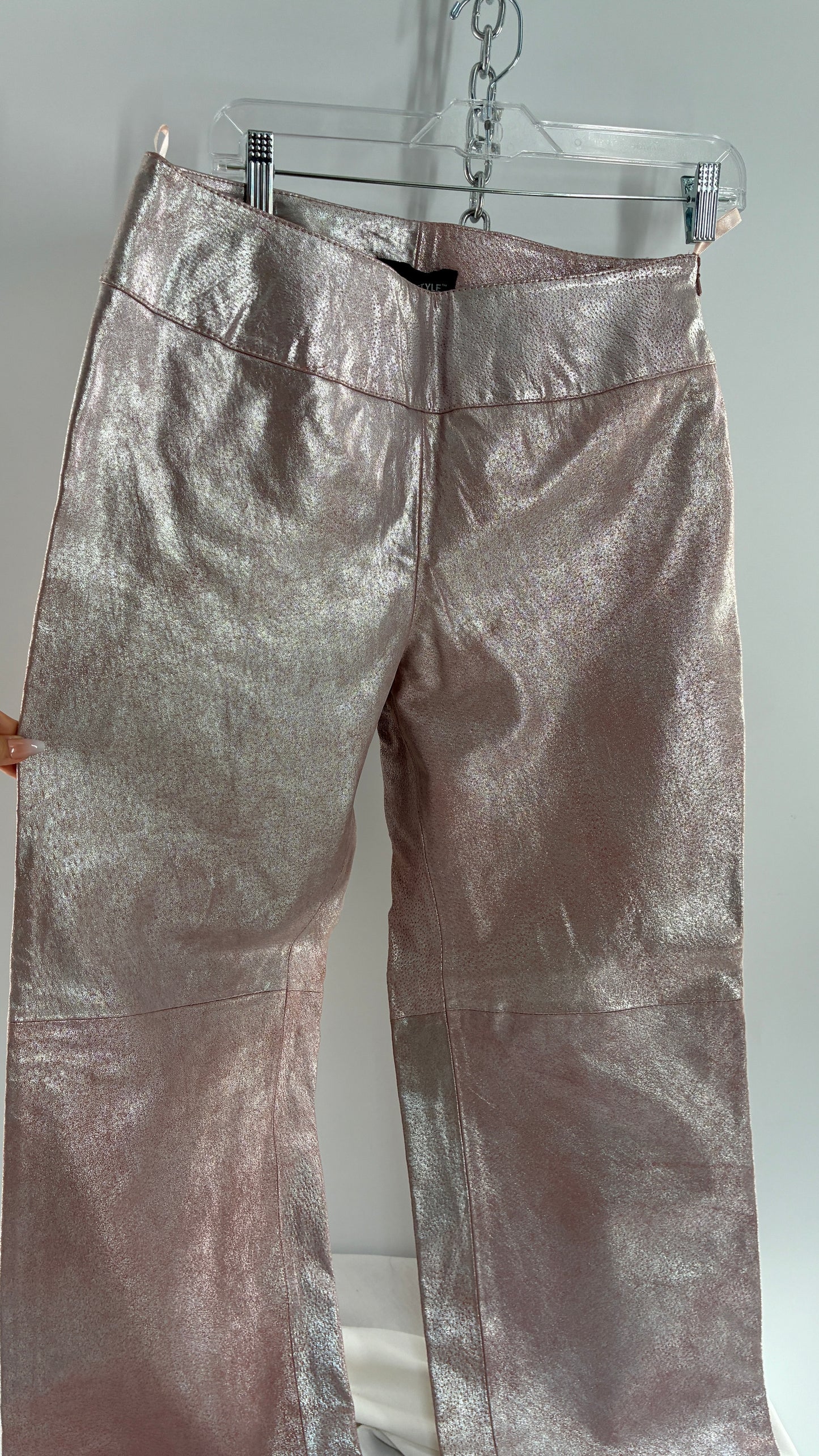 Vintage Deadstock METROSTYLE Pink Metallic Leather Low Rise Bottoms (12)