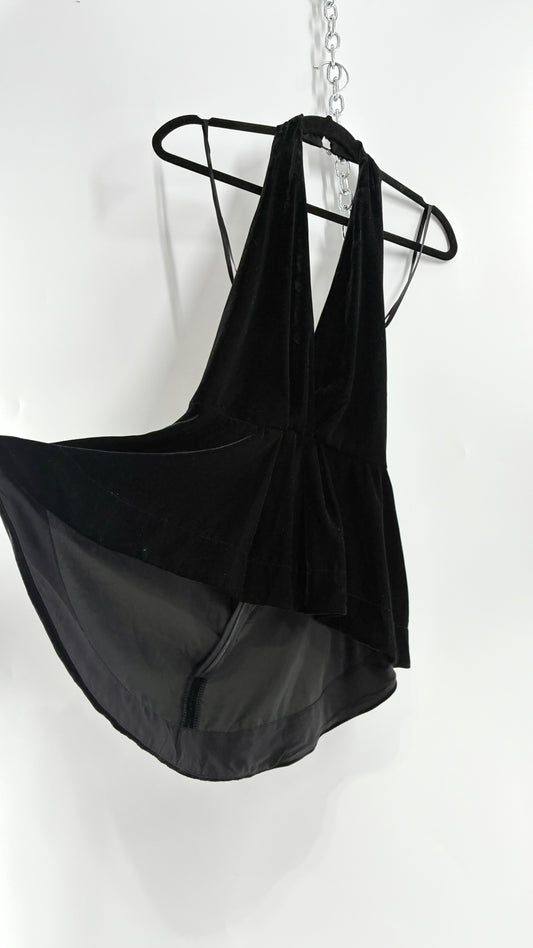Free People Black Velvet Backless Halter (Small)