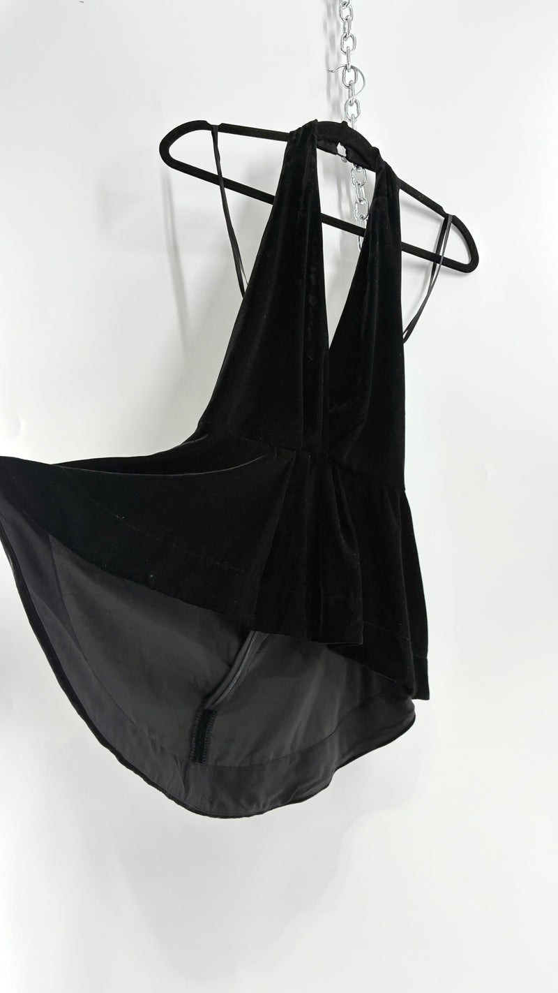 Free People Black Velvet Backless Halter (Small)