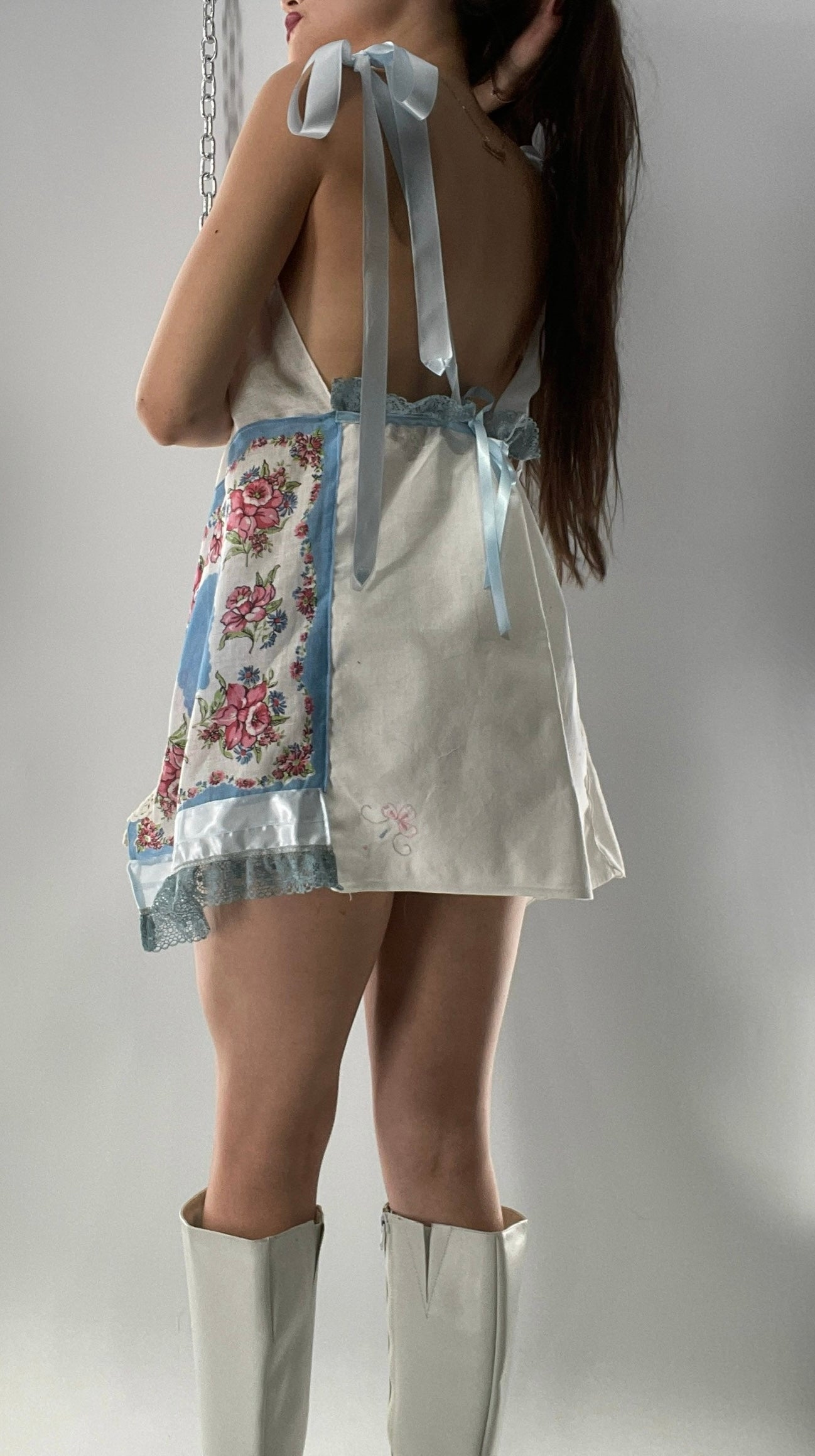 Vintage Handmade Handkerchief Backless Mini Dress (XS-L)