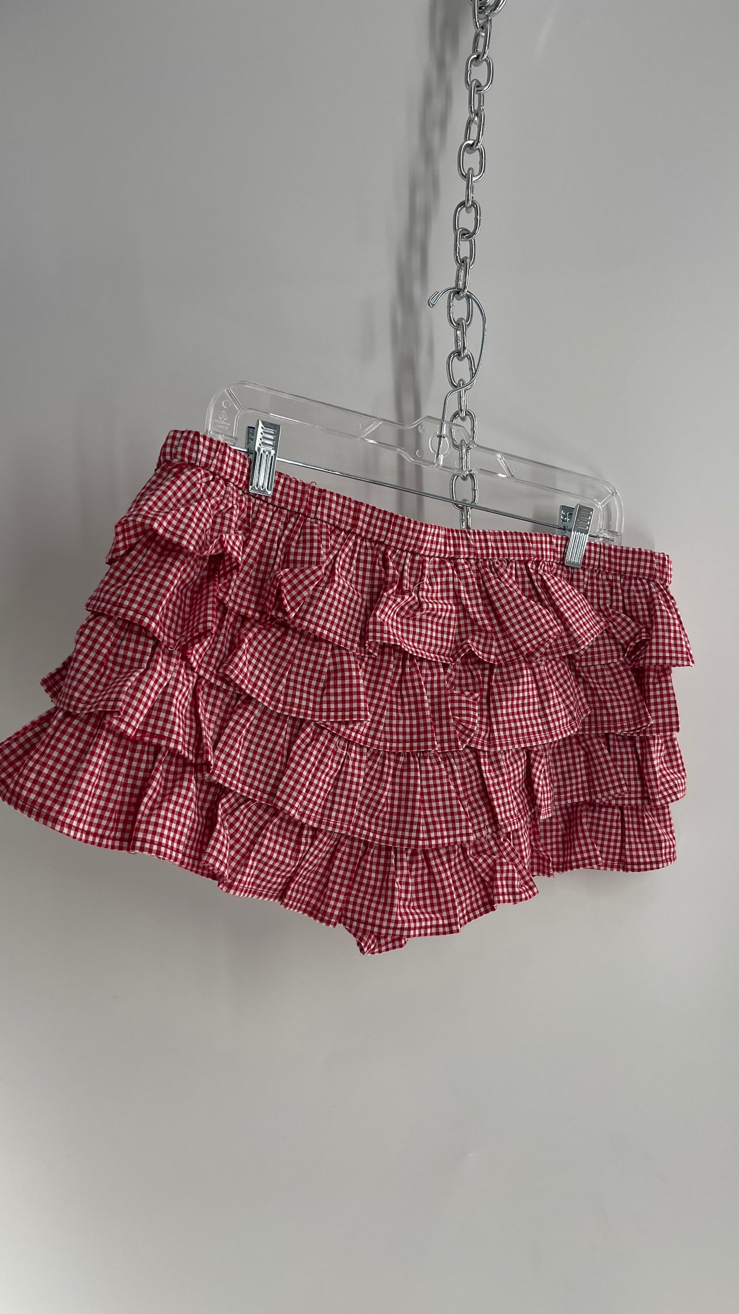 Red Gingham Ruffled Shorts (Medium)