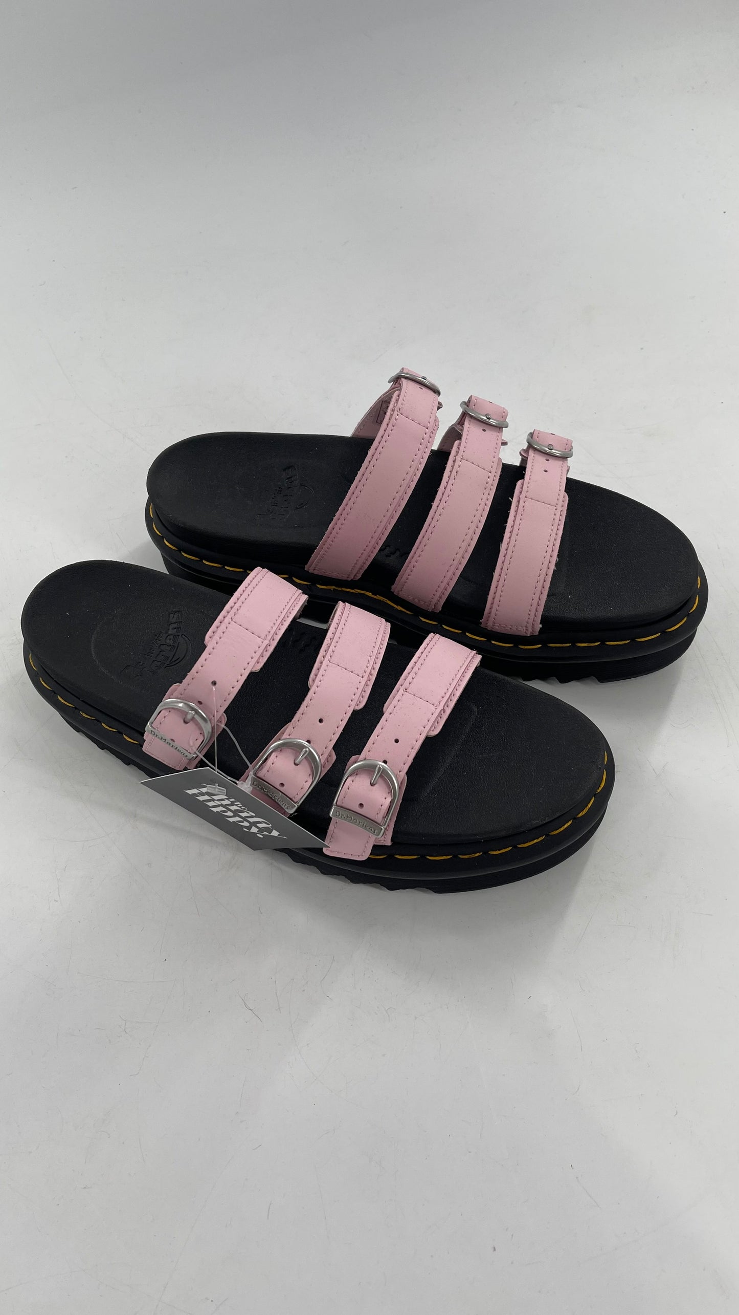 Dr. Martens Baby Pink Strappy Platform Sandal with Heavy Metal Buckle (10)