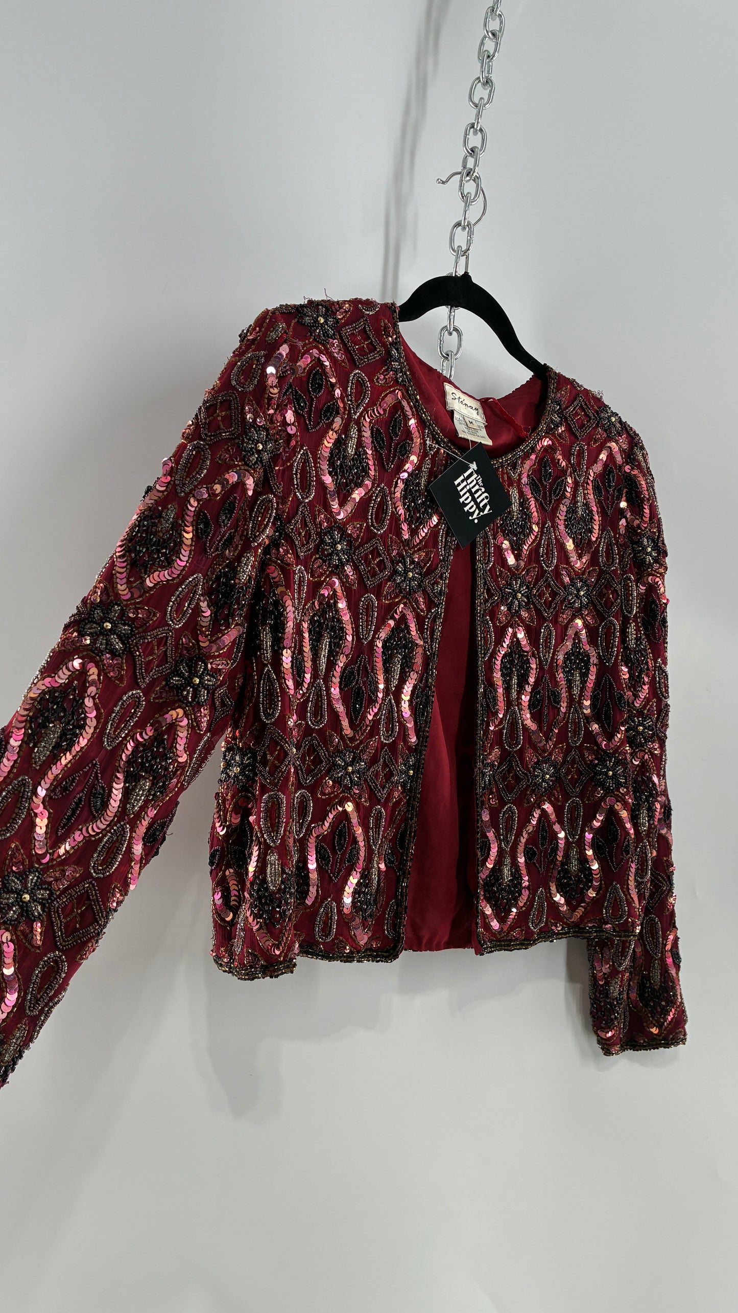 Vintage Beaded STENAY Burgundy Maroon Jacket (Medium)