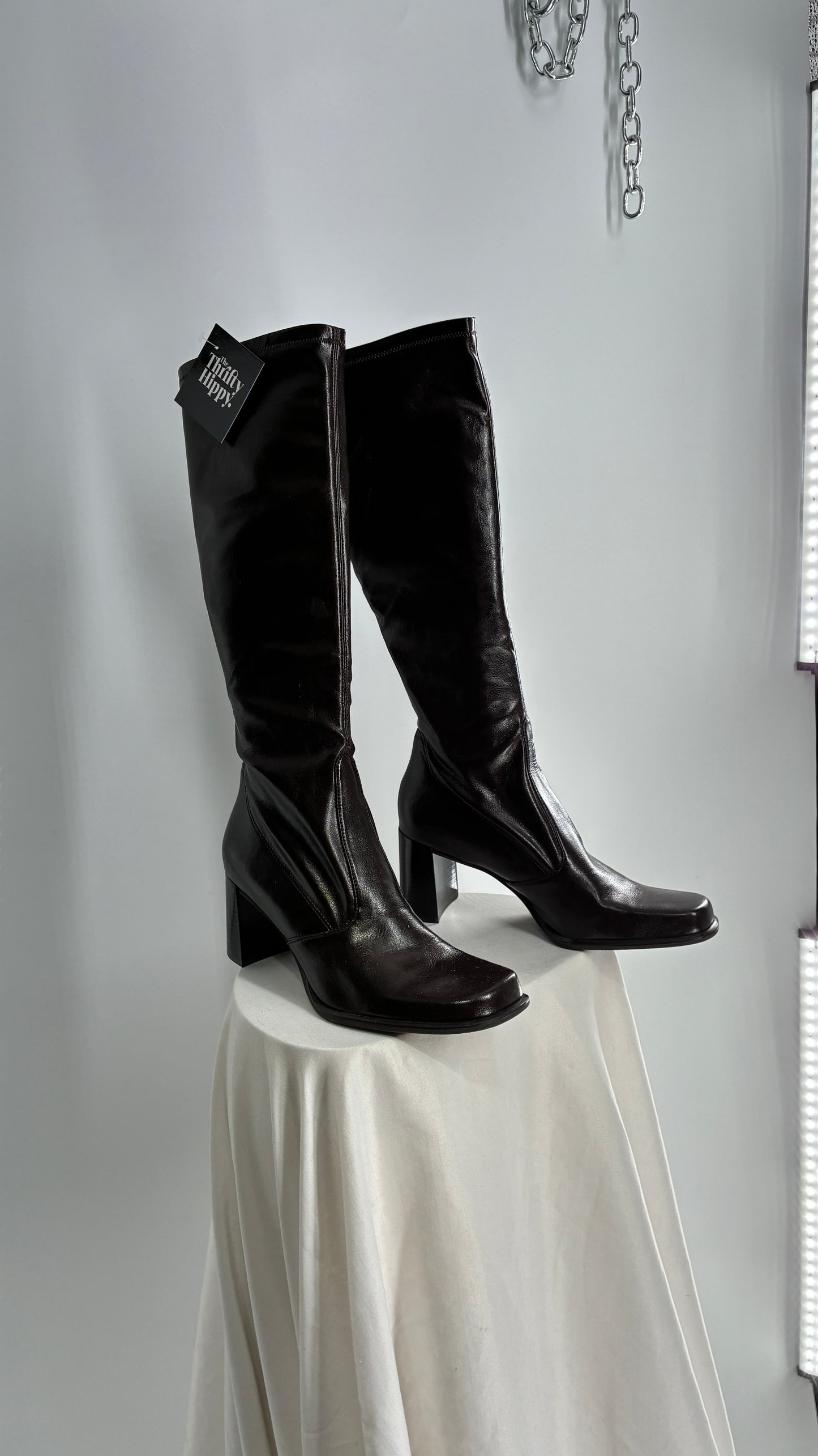 Vintage FRANCO SARTO Made in Brazil Square Toe Knee High Boots with Block Heel (8.5)