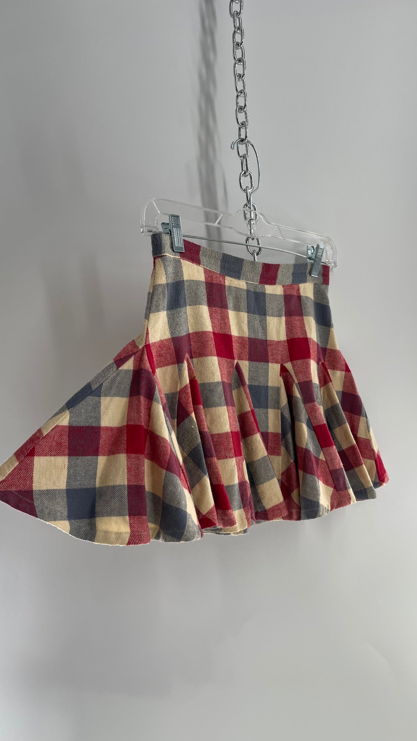 Ryder Knit Plaid (Red/White/Blue) Voluminous Mini Pleated Skirt (XS)